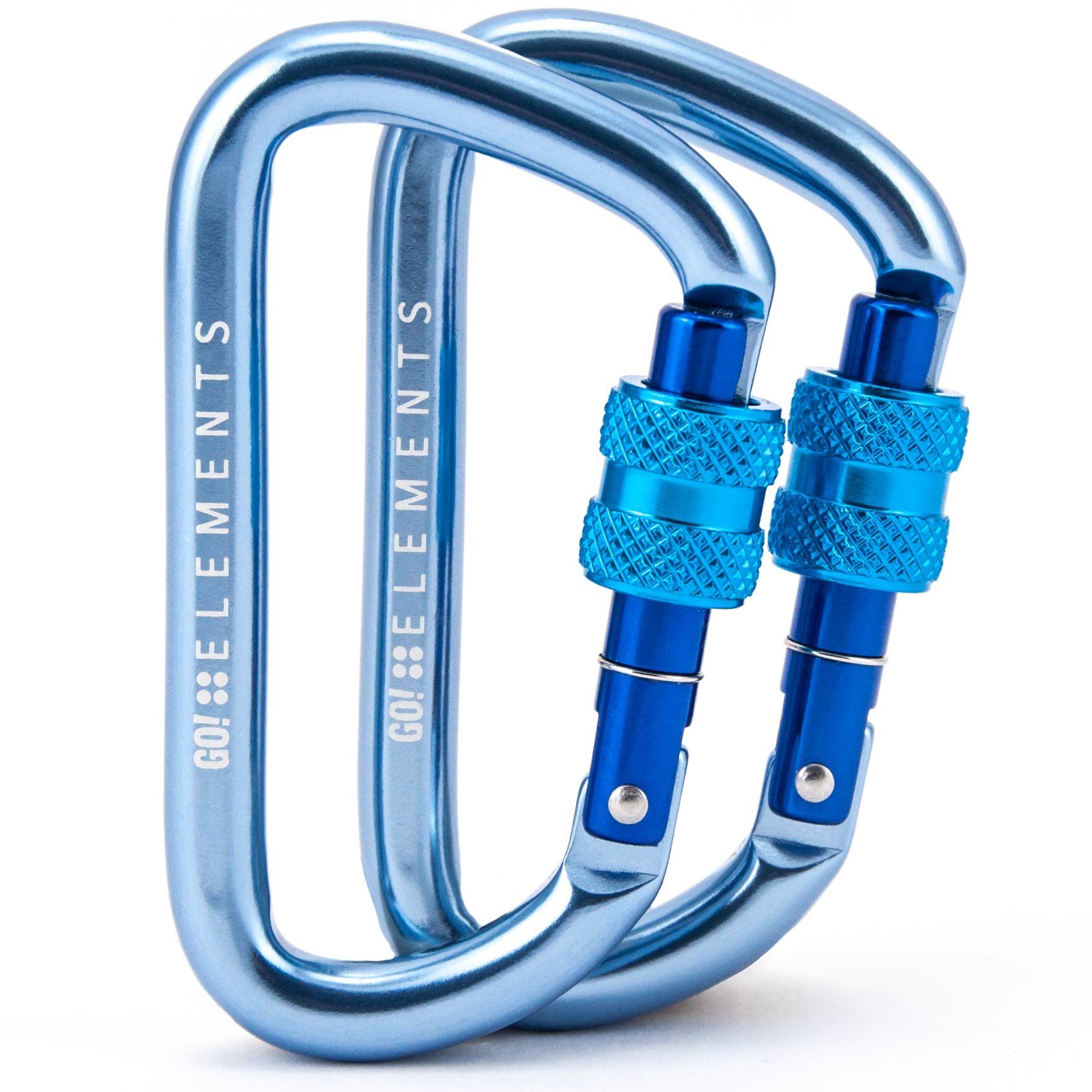 GO!elements Karabiner Strong 8, (2Stück), mit Schraubverschluss - 1200kg Bruchlast Karabinerhaken 12kN WAVE