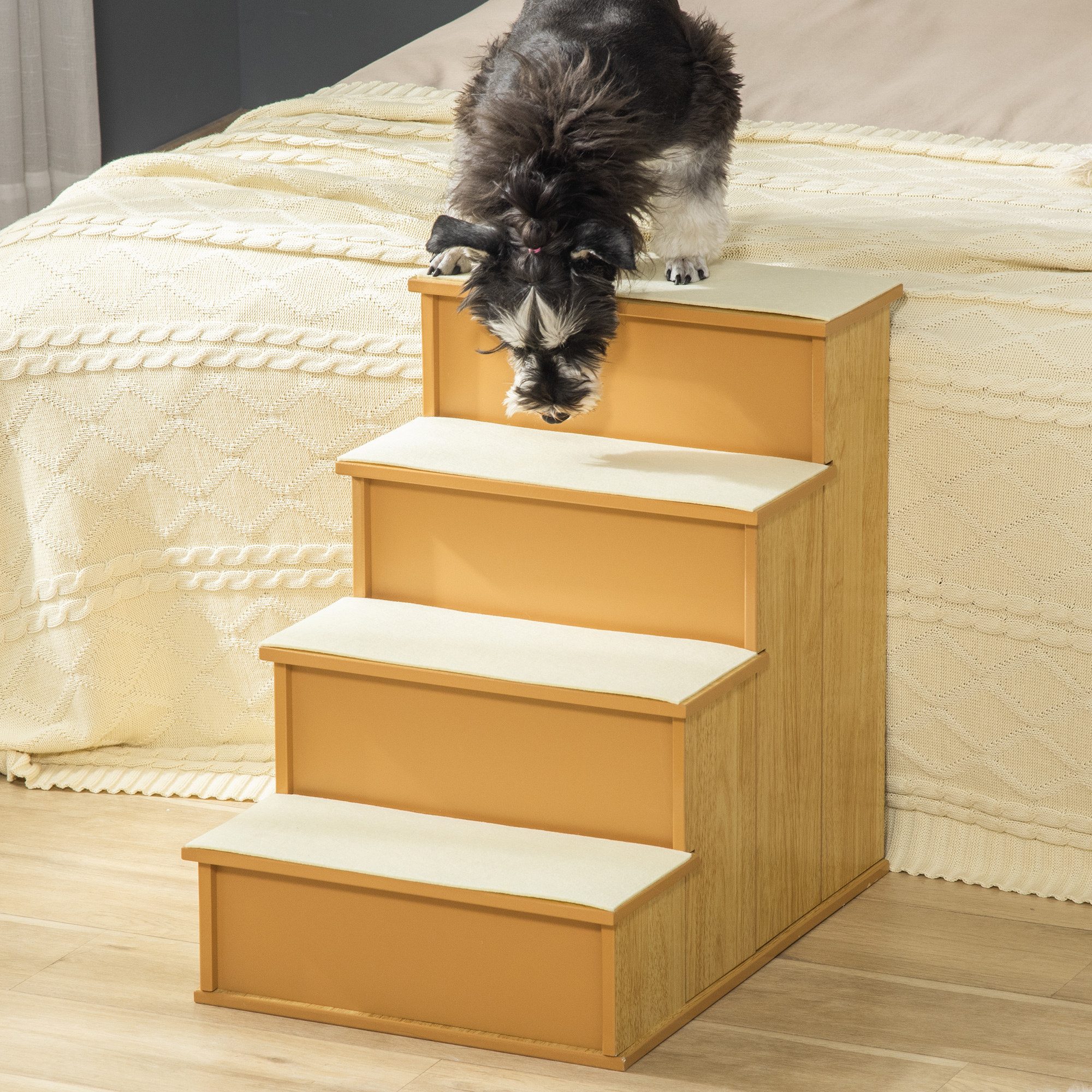 PawHut Haustiertreppe Haustiertreppe 4-stufige Hundetreppe mit rutschfester Matte (Katzentreppe, 1-St., Hundetreppe), Rutschfeste Stufen mit abnehmbaren Teppichen