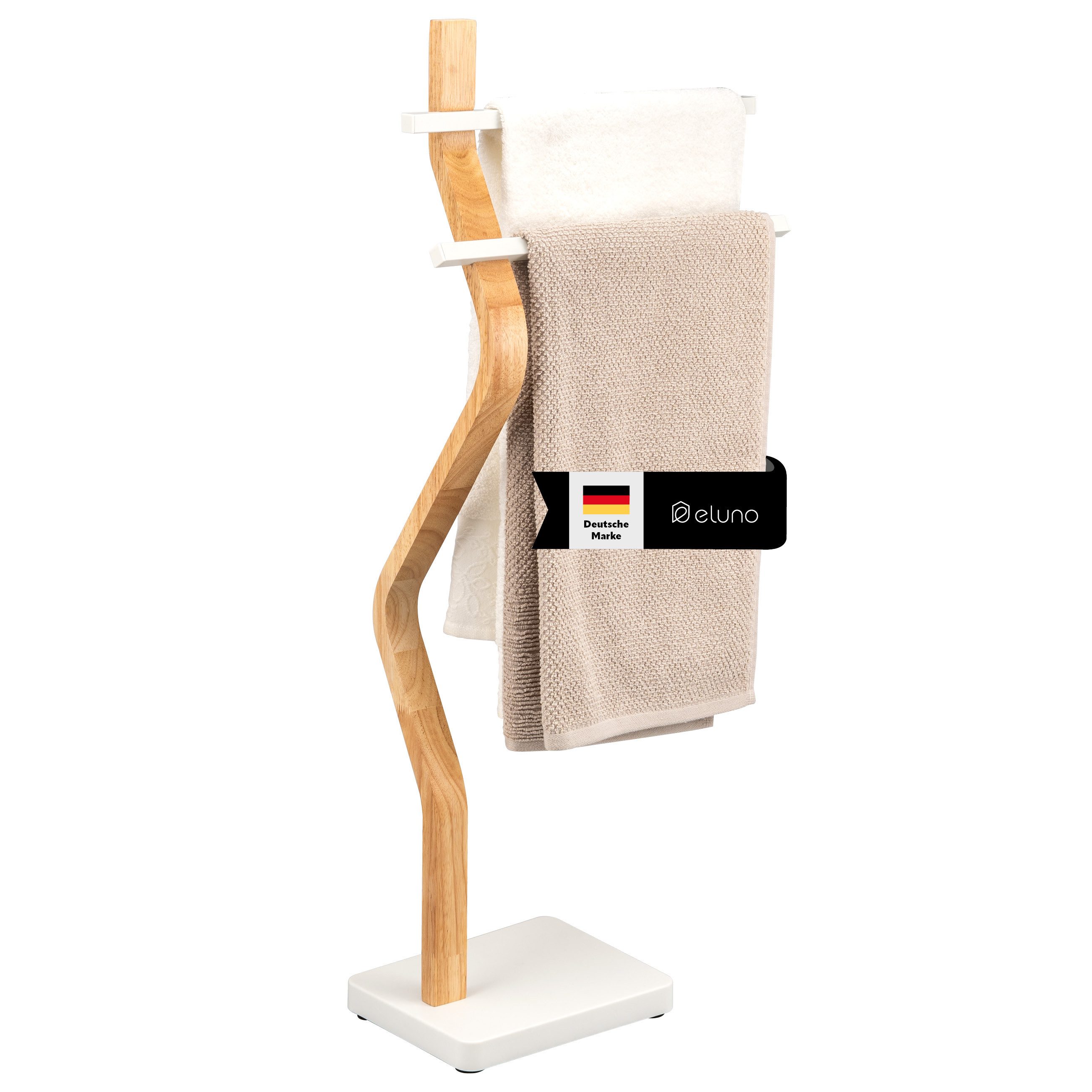 eluno Handtuchhalter freistehend, 2 Stangen FSC-Holz und weißem Metall