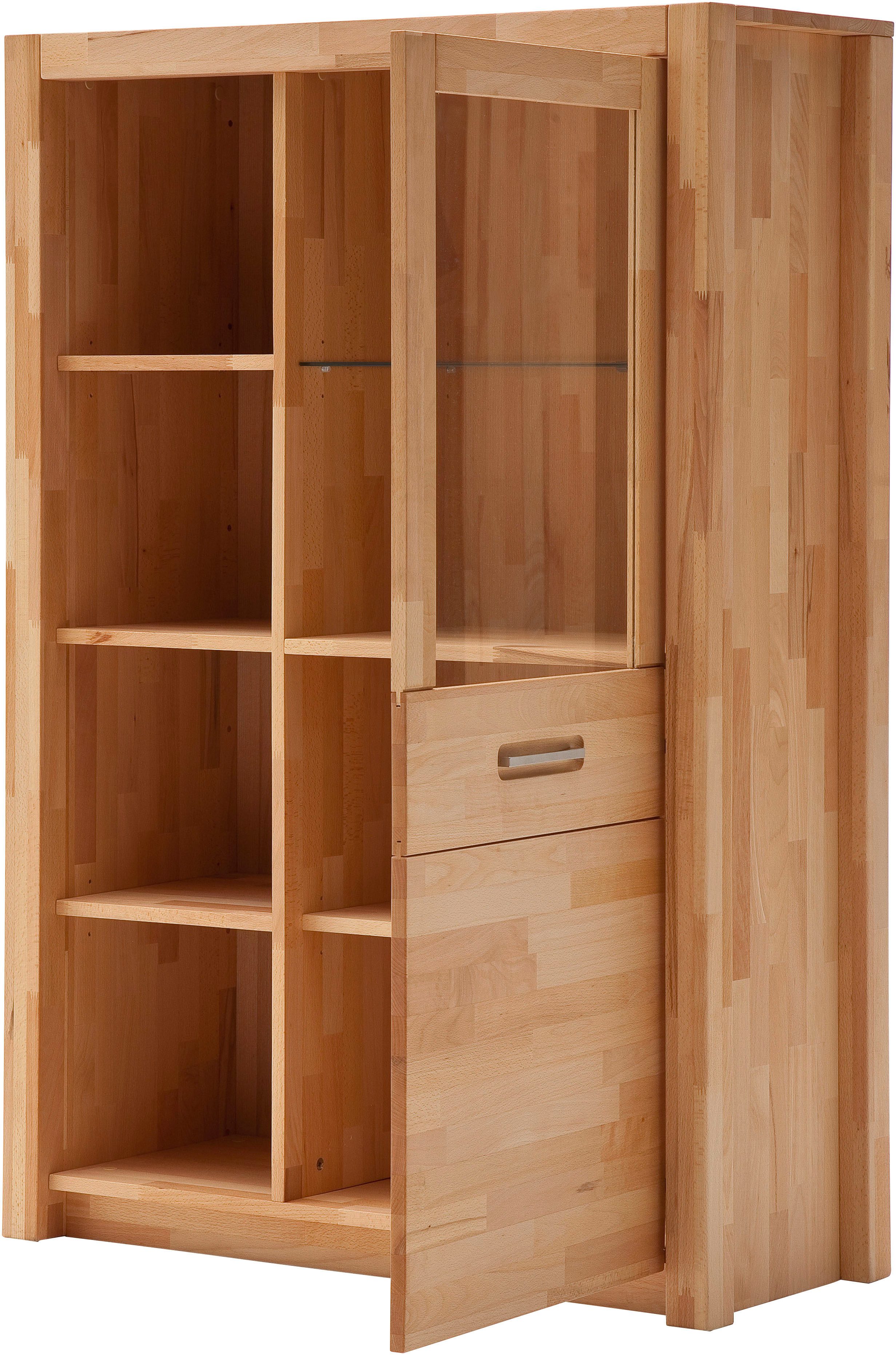 MCA living Vitrine Fenja Kombivitrine, Glasvitrine, Standvitrine (Set, 1-St., 1 Stück) Massivholz, 1 Holz- Glastür, 4 offene Fächer, Made in Europe