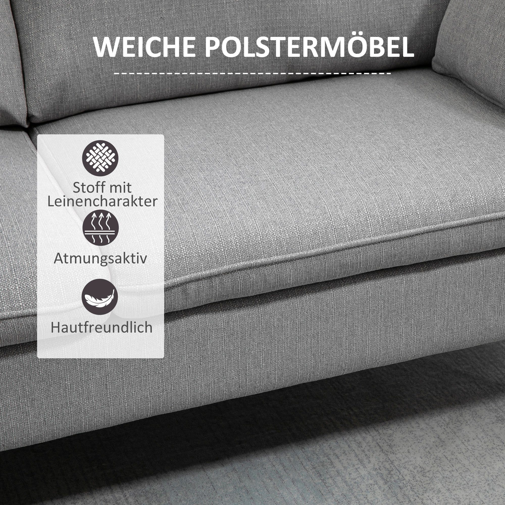 Zweisitzer mit Polstersofa 2-Sitzer Leinenoptik Doppelsofa HOMCOM Sofa