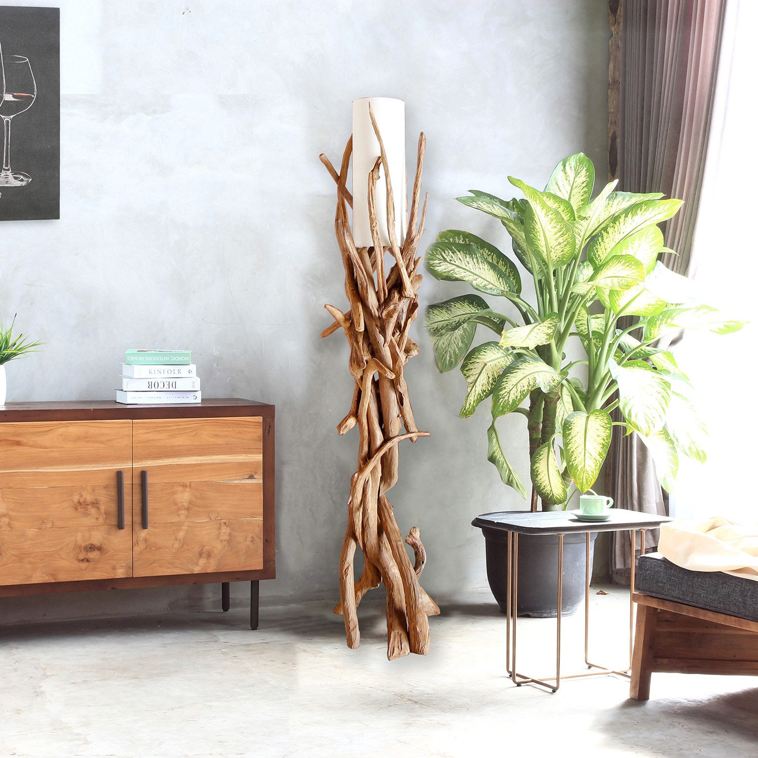 Möbel Bressmer Stehlampe VILLA Natur Treibholzlampe Wohnzimmer Lampe Holz, günstig online kaufen