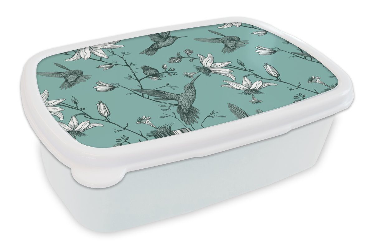 MuchoWow Lunchbox Muster - Vogel Blume, für Brotdose, und Kunststoff, und für - (2-tlg), Jungs Kinder Erwachsene, Mädchen weiß Brotbox