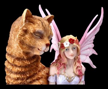 Figuren Shop GmbH Dekofigur Elfen Figur - Studa mit großer Katze - Fantasy Deko