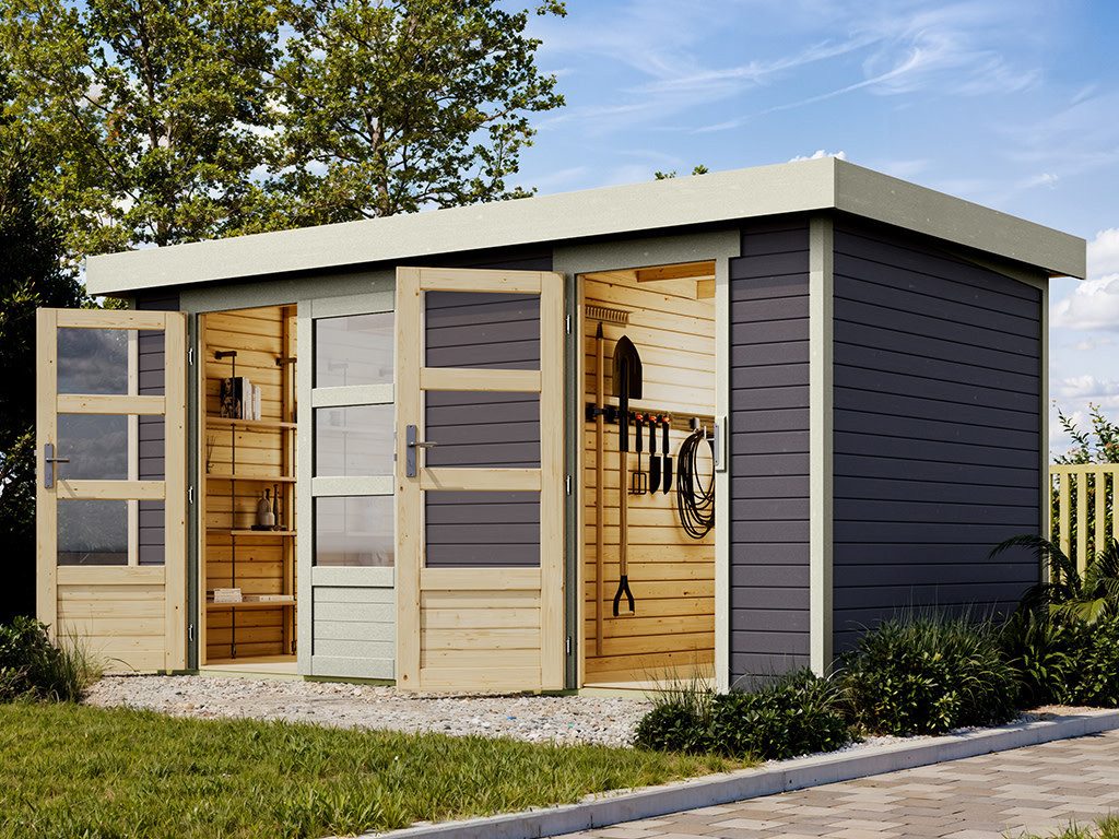 Karibu Gartenhaus Gartenhaus Zweiraumhaus Nordhorn 19 mm terragrau, BxT: 404x217 cm, 19 mm Wandstärke