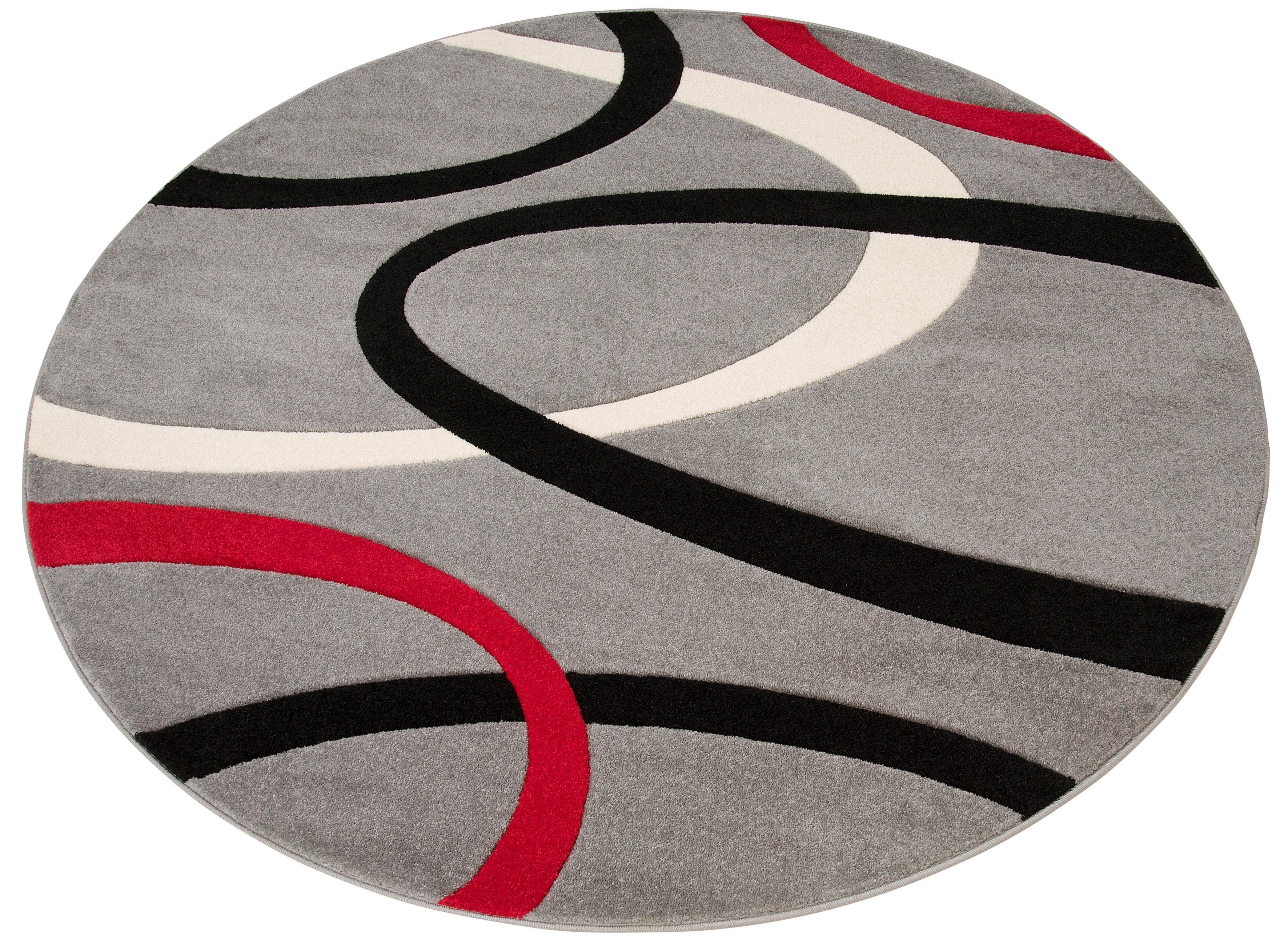 Teppich Bill, my home, rund, Höhe: 10 mm, mit handgearbeitetem Konturenschnitt, Kurzflor, elegant, 3D-Design grau