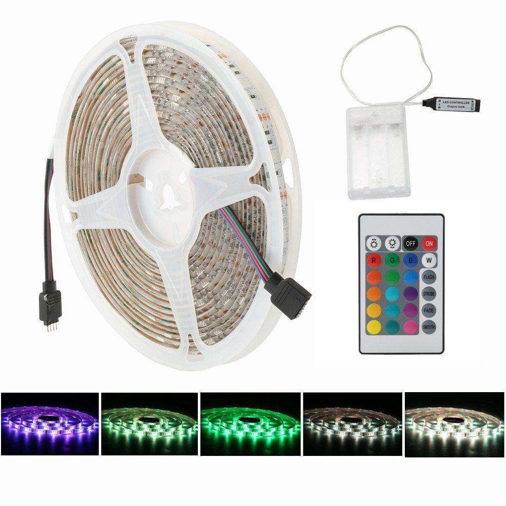 iscooter LED-Streifen LED Strip 5050 RGB, 60 Tausend Farben, IR Fernbedienung 5M LED Stripe