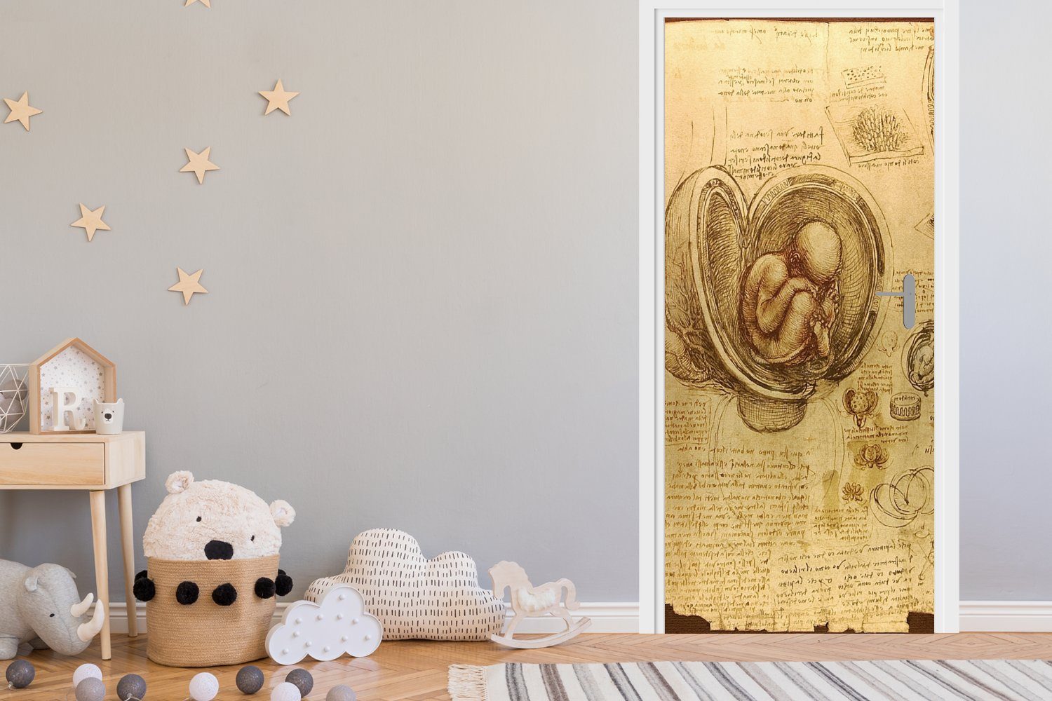 Türaufkleber, St), im Baby - Vinci, MuchoWow Türtapete Matt, Fototapete Leonardo Mutterleib Tür, (1 bedruckt, für 75x205 da cm