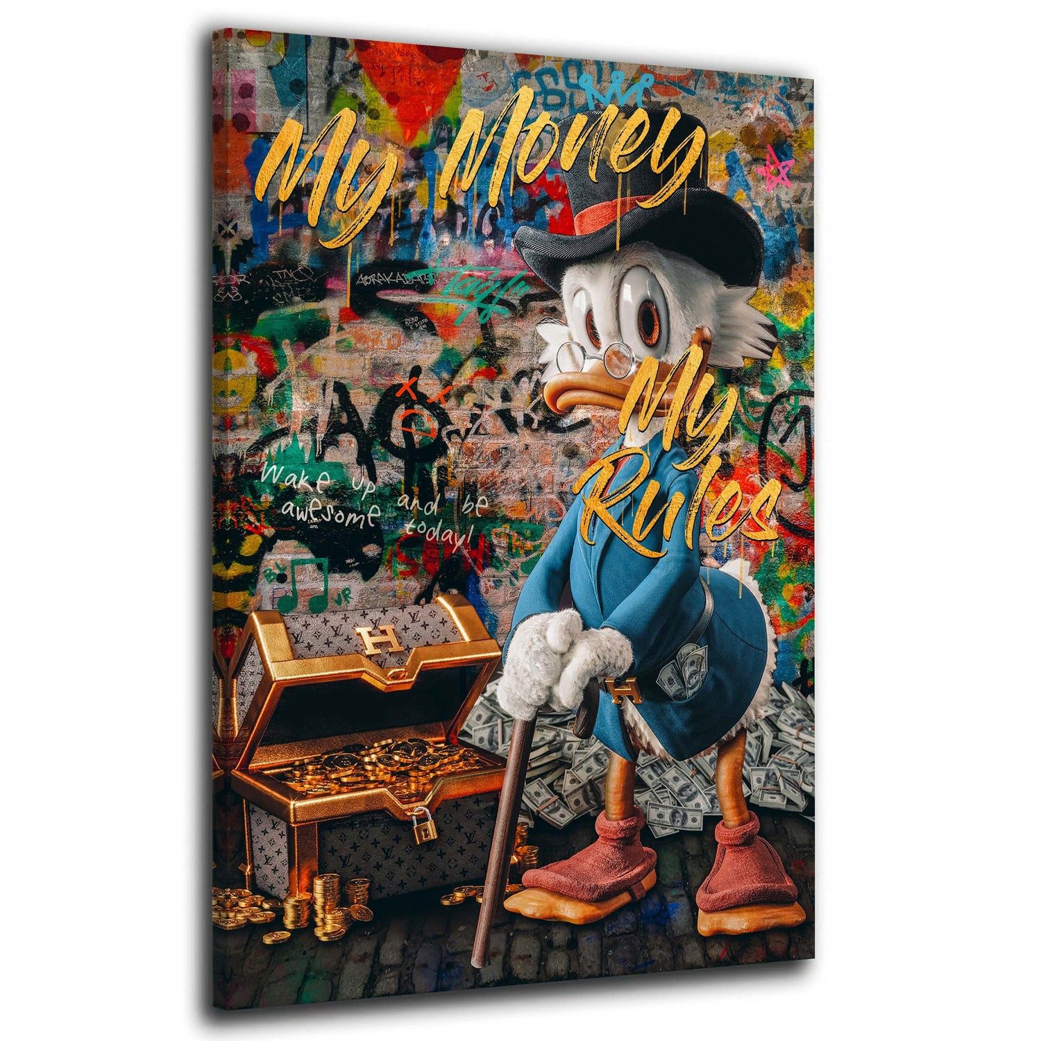 Artedinoi Leinwandbild Duck Pop Art My Rules Wandbild Leinwandbild Deko Kunst XL