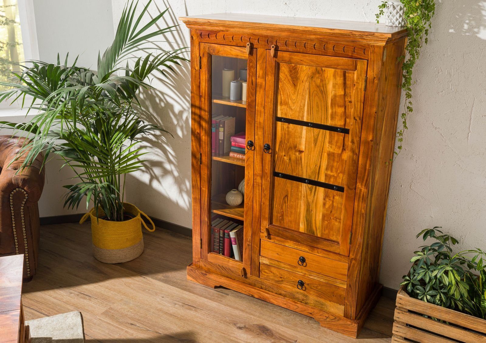 Massivmoebel24 Standvitrine #0425 (Vitrine Akazie 110x45x155 günstig online kaufen