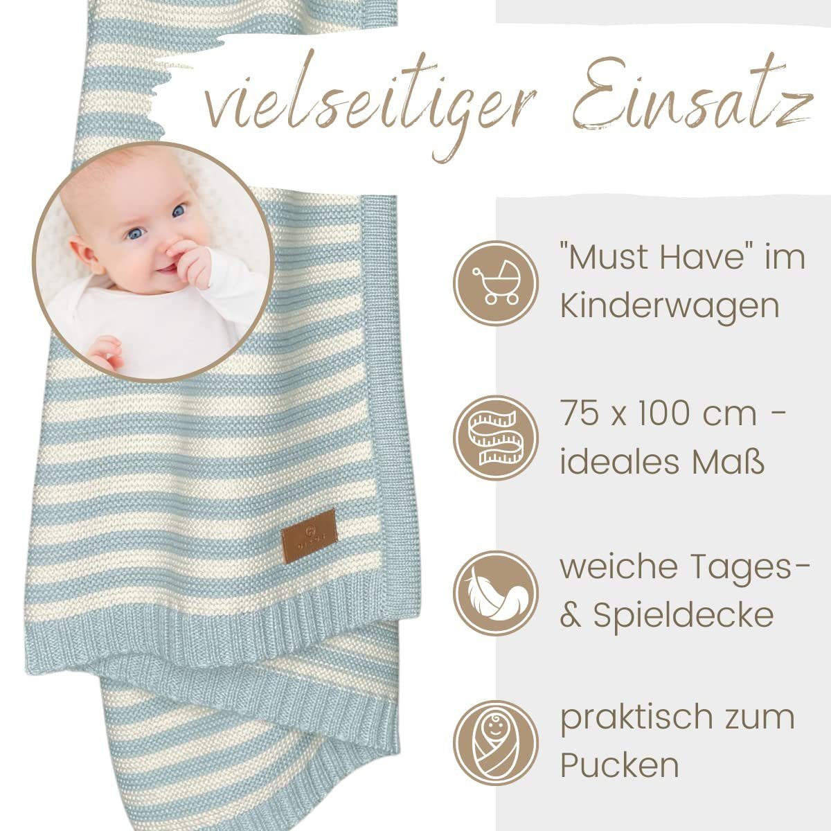 Babydecke DIKOS® Babydecke aus *100%* Bio Baumwolle Strickdecke Erstlingsdecke, DIKOS, PREMIUM Qualität atmungsaktiv, nachhaltig, plastikfrei, kuschelweich