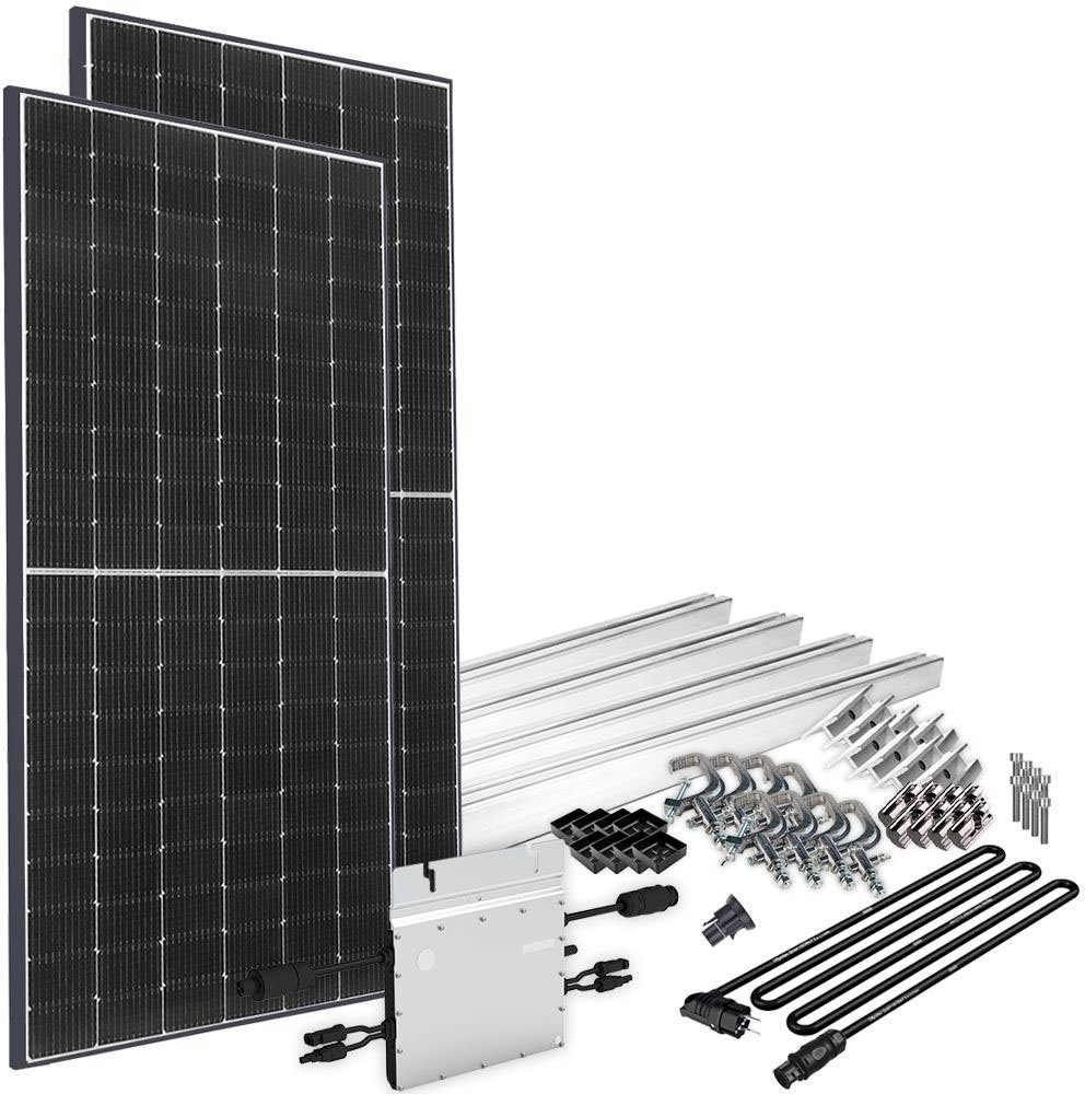 offgridtec Solaranlage Solar-Direct 830W HM-600, 415 W, Monokristallin, Schuko-Anschluss, 10 m Anschlusskabel, Montageset Balkongeländer