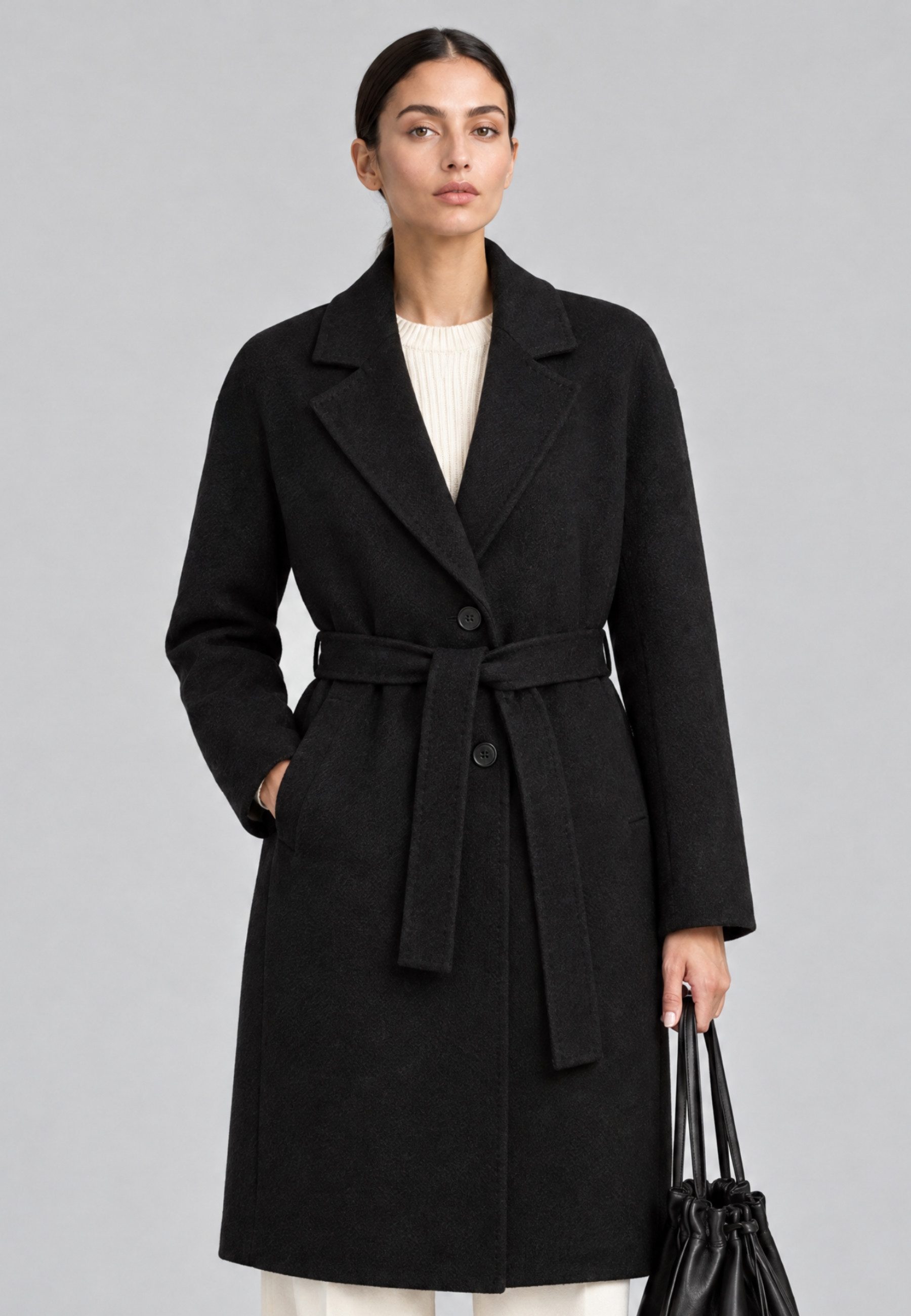 RICANO Wollmantel Tricia Oversized Wollmantel mit Reverskragen und Bindegürtel
