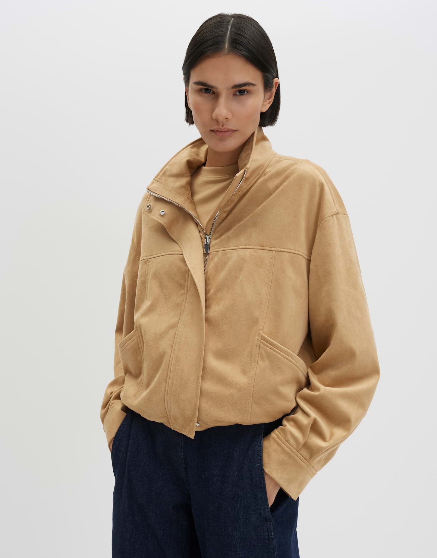 someday Jackenblazer Blouson aus weichem Velourslederimitat Loose Fit Samtige Oberfläche mit edler Optik