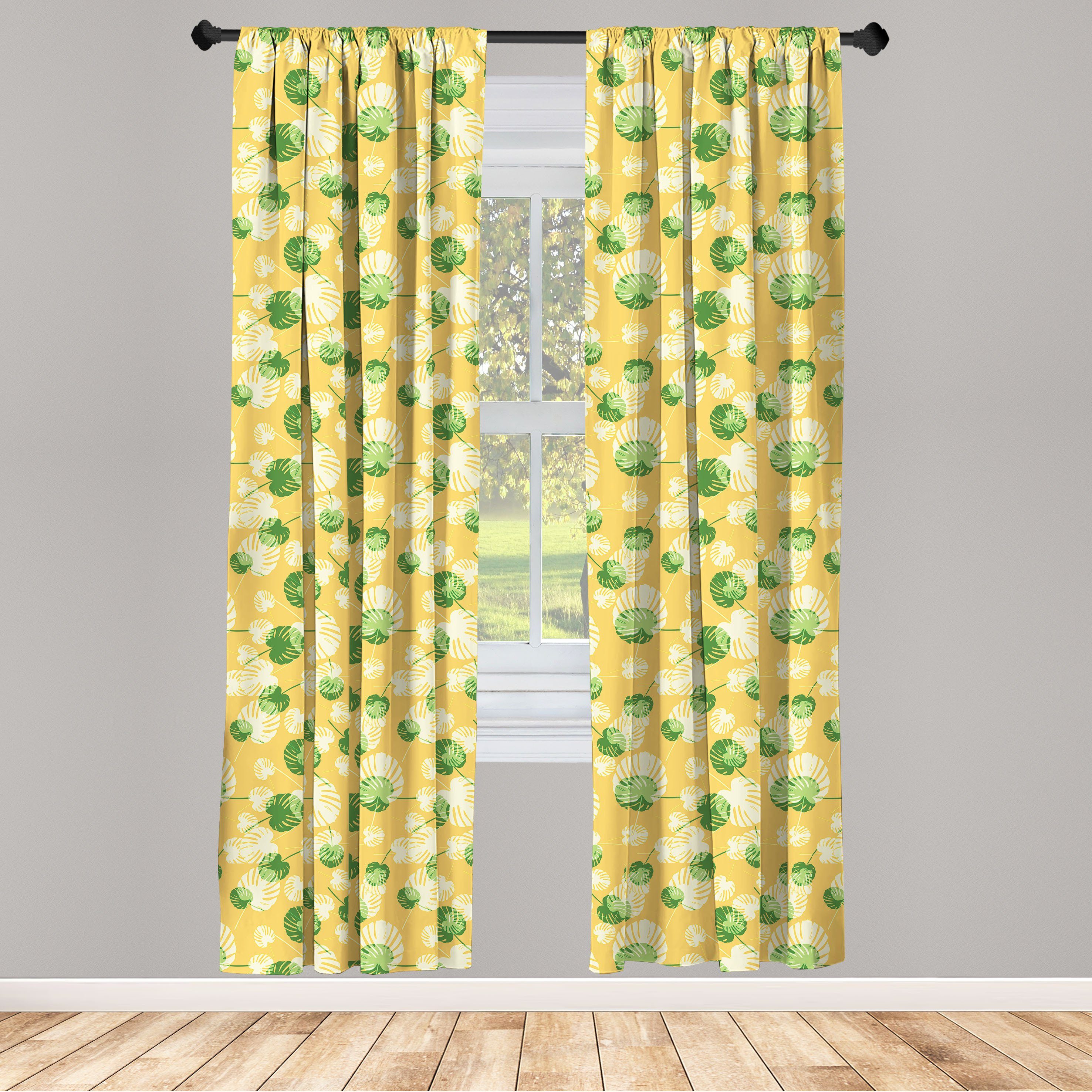 Gardine Vorhang für Tropisch Schlafzimmer Dekor, Wohnzimmer Palmblätter-Motiv Microfaser, Abakuhaus, Exotische