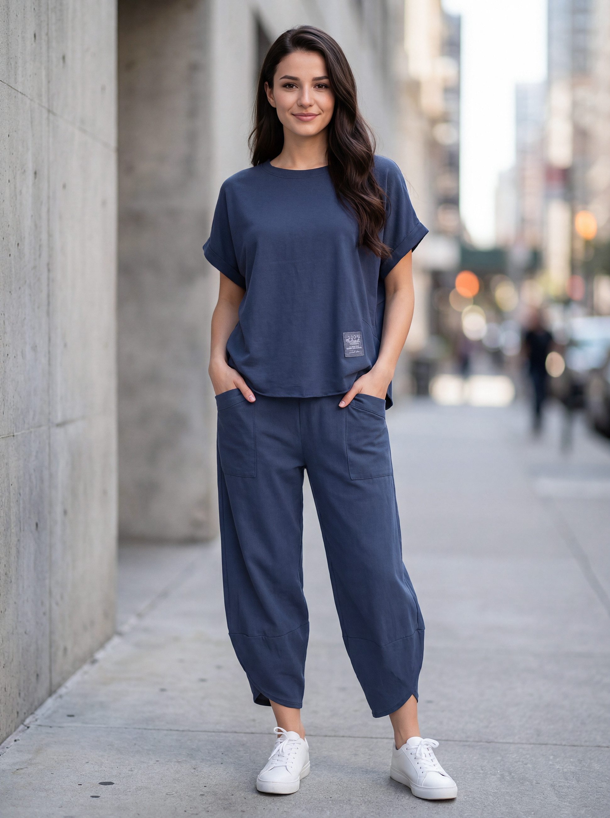 PEKIVESSA Jogginganzug Oversized Kurzarm Sweatanzug Set mit 7/8-Hose (2-tlg), Sweatshirt & Sweatpants 2-tlg. – Bild 5 von 5