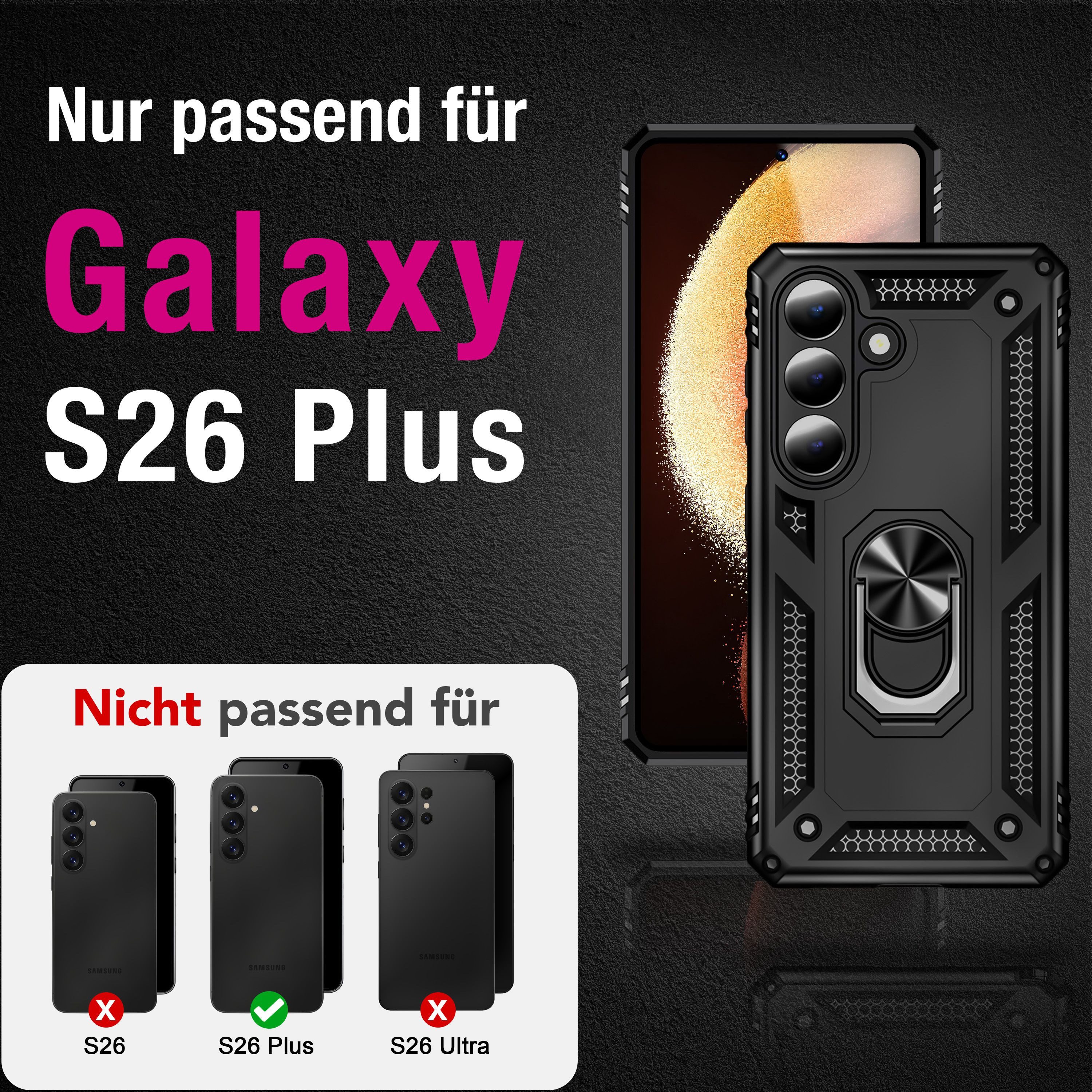 Nalia Smartphone-Hülle Samsung Galaxy S26 Plus 17 cm (6,7 Zoll), RINGDEFEND Case - Militär-Schutz, 360° Ring-Halter & Standfunktion – Bild 5 von 5