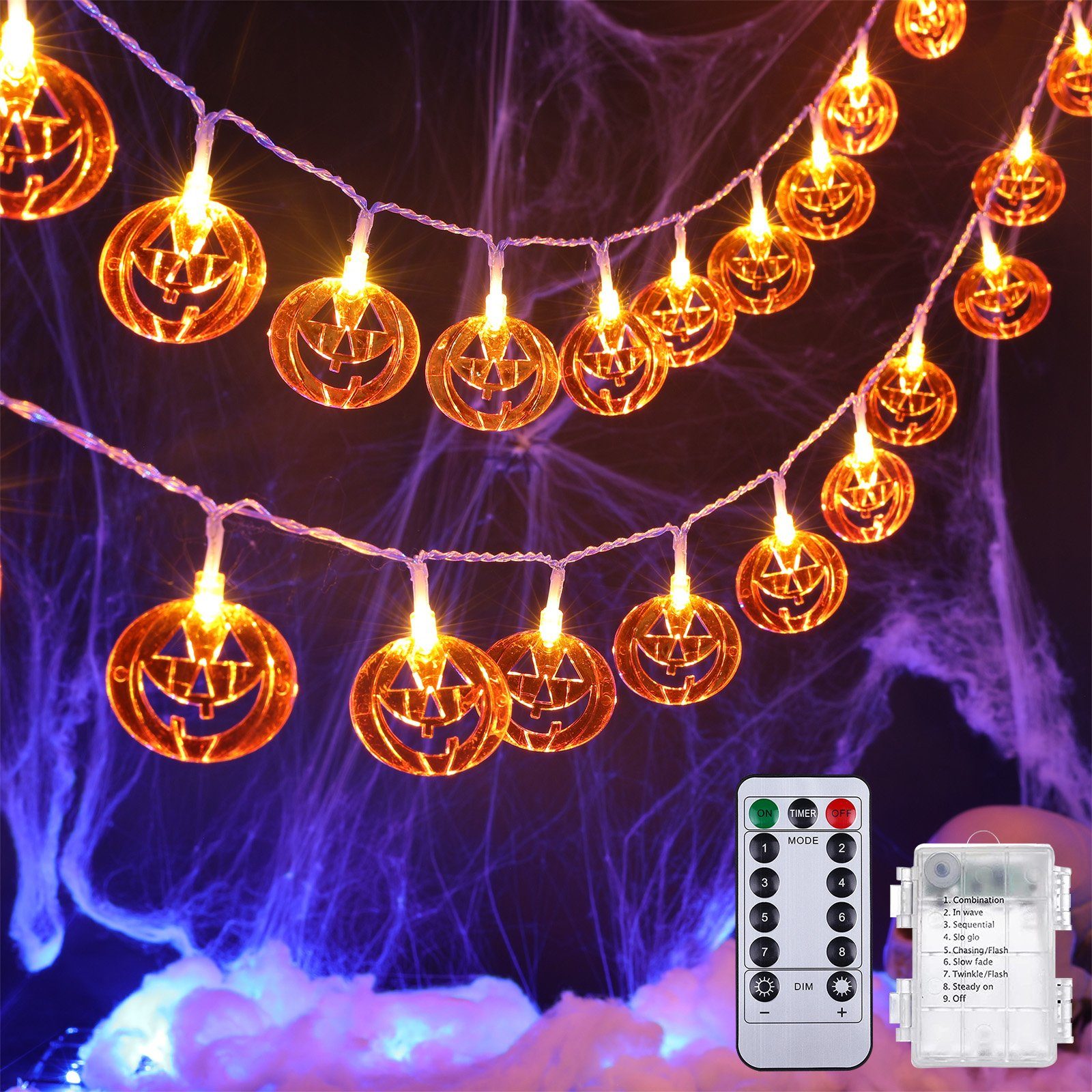 Sunicol Lichterkette Halloween Kürbis Lichterketten für Outdoor Indoor Party Halloween,2.5m 