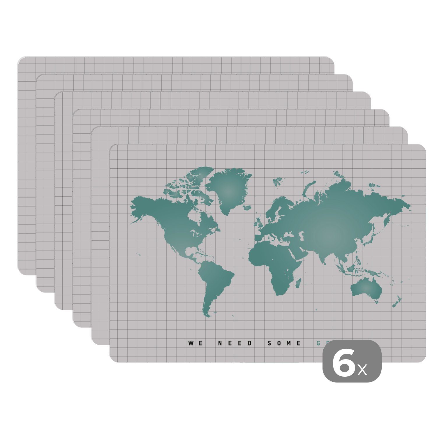 Platzset, Weltkarte - Taschen - Mintgrün, MuchoWow, (6-St), Platzset, Platzdecken, Platzmatte, Tischmatten, Schmutzabweisend