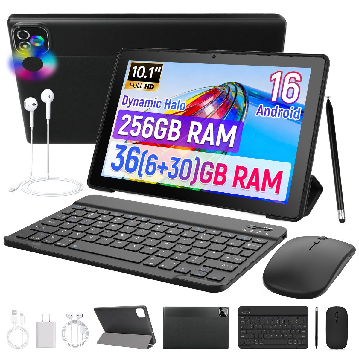 Happybe 10,1'' Octa-Core 34(6+28)GB RAM, 6000 mAh, HD 1280x800, 128GB/256GB Tablet (10.1", 256 GB, Android, Android 16, Gemini KI-Assistent, Widevine L1)