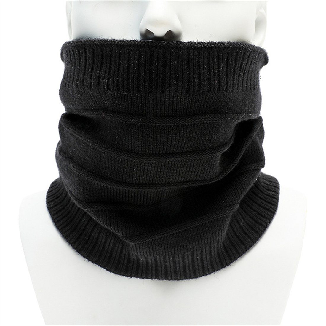 DÖRÖY Modeschal Unisex einfarbiger warmer gestreifter Schal, gestrickte Halsbedeckung Schwarz