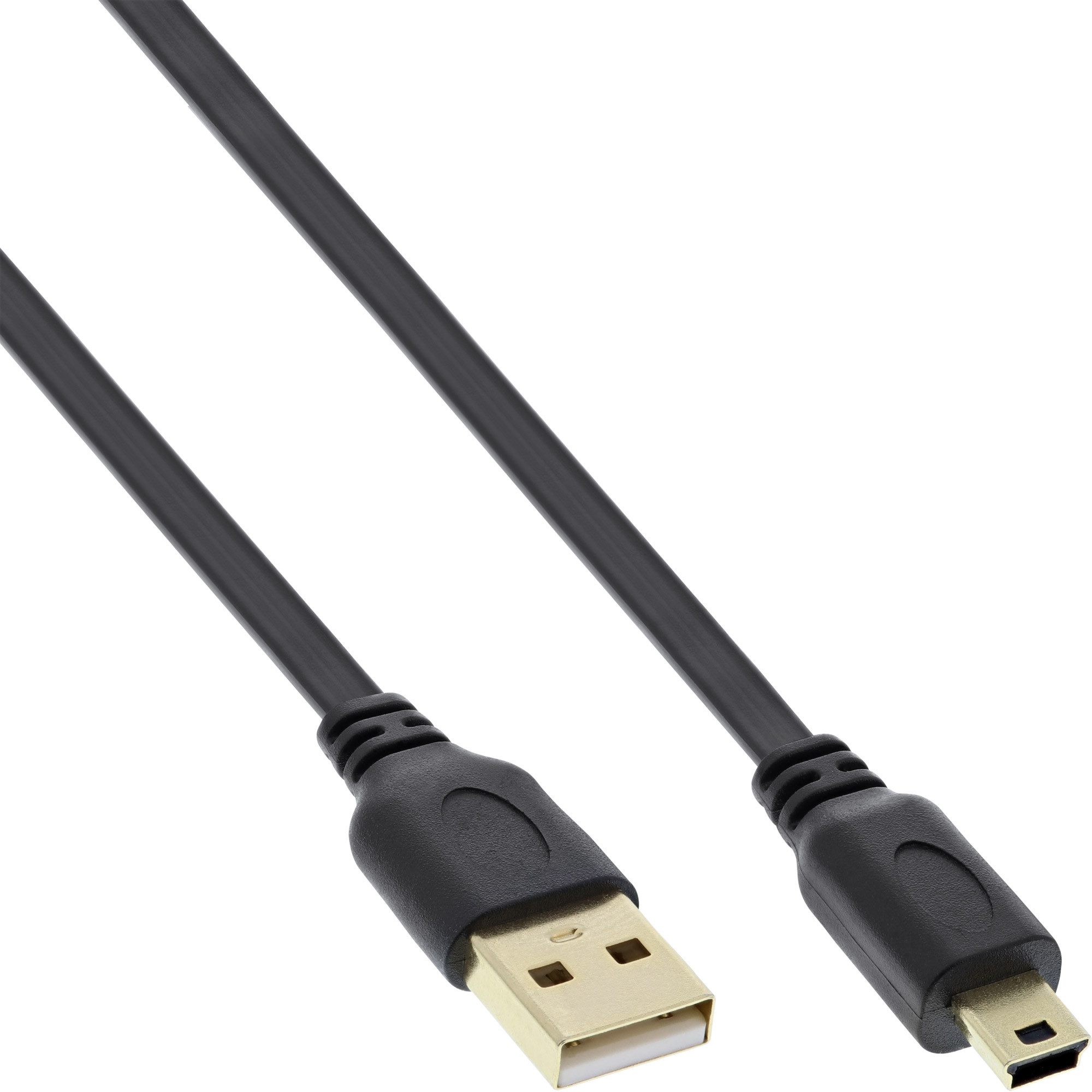 Inline InLine® USB 2.0 Flachkabel, USB A ST an Mini-B ST (5pol), schwarz, 1m USB-Kabel