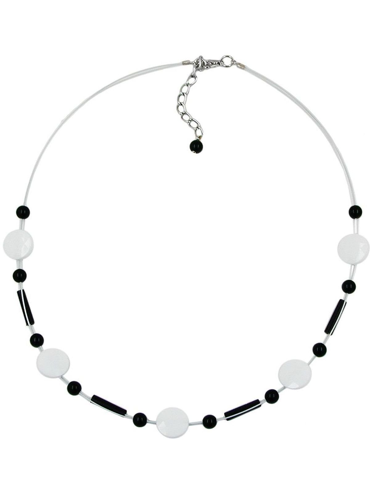 Perlenkette Drahtkette Kunststoffperlen (1-tlg) 45cm schwarz-weiß Schliff-Linse Gallay