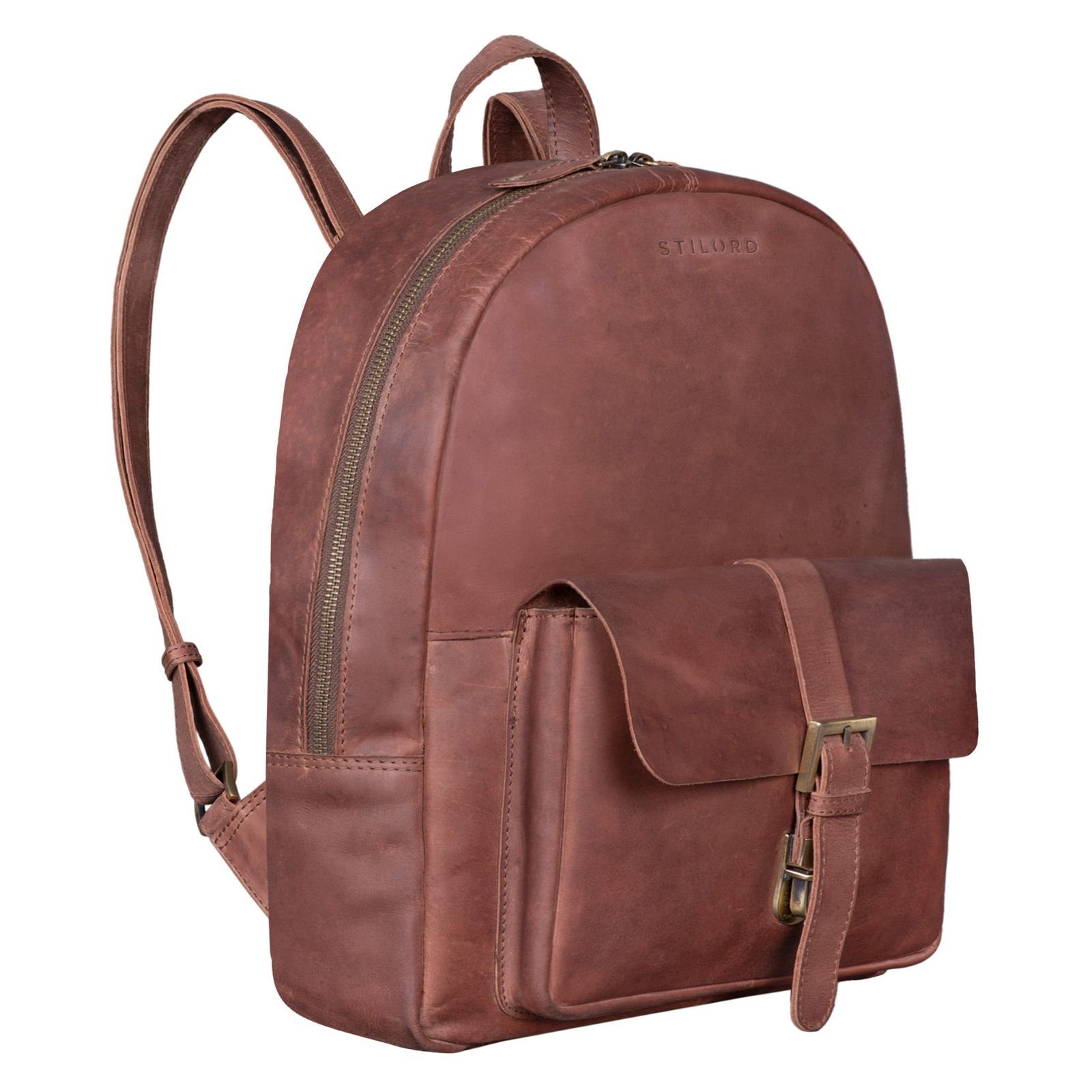 Lederrucksack Vintage Groß Notebook-Rucksack "Eloma" STILORD messina - braun