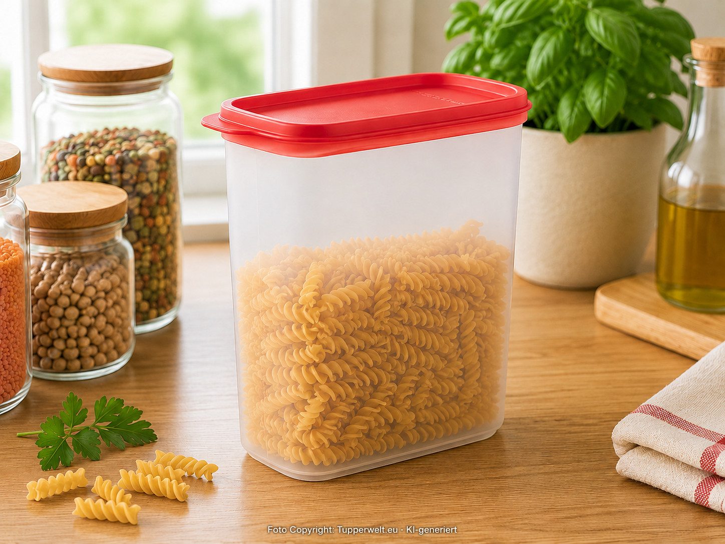 TUPPERWARE Vorratsdose Tupperware Eidgenosse 1,7 l – Vorratsbehälter mit rotem Deckel