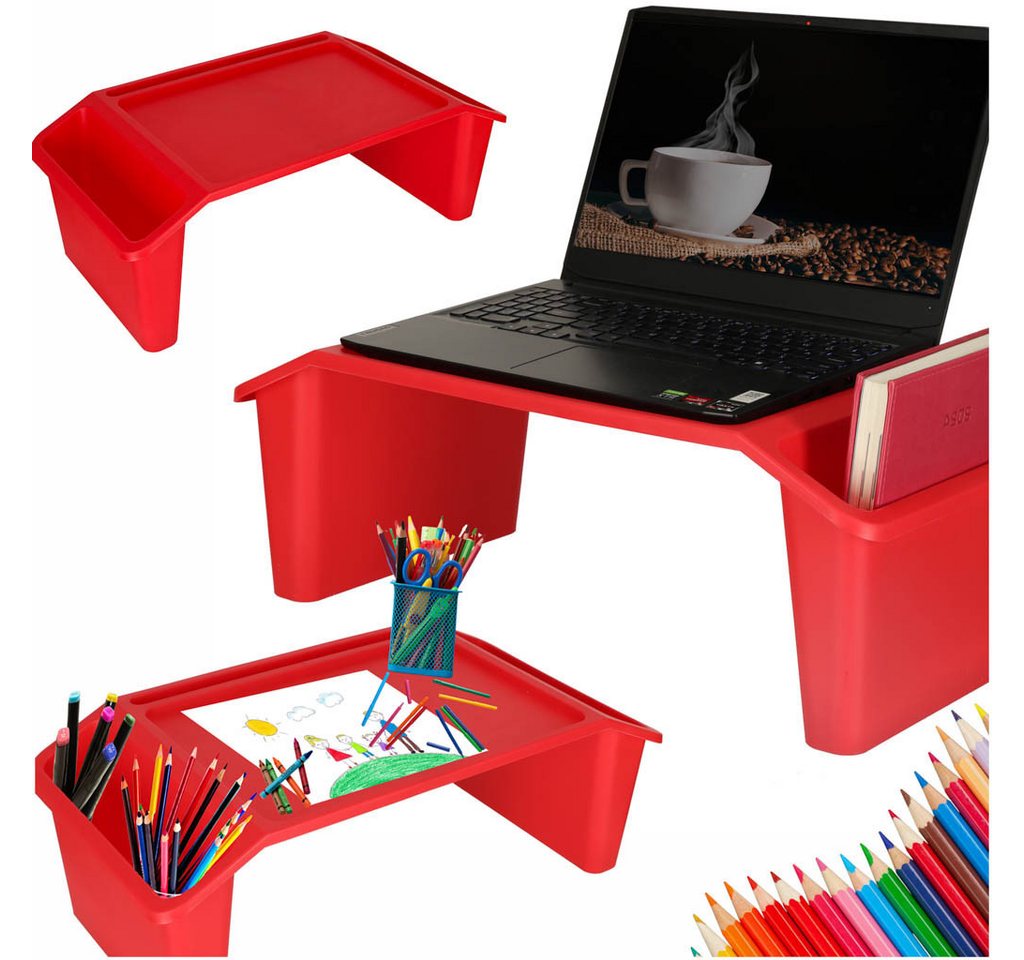 Ikonka Laptop-Ständer Laptop Tisch Organizer Klapptisch Auto Sofa Kinder Rot Kunststoff, (Tragbarer Laptop Tisch Organizer für Sofa Bett Auto Rot, Laptop Tisch Organizer Rot mit Ablagen und Gerätehalterung, Stabile Ablage, Seitenfächer, Gerätehalterung)