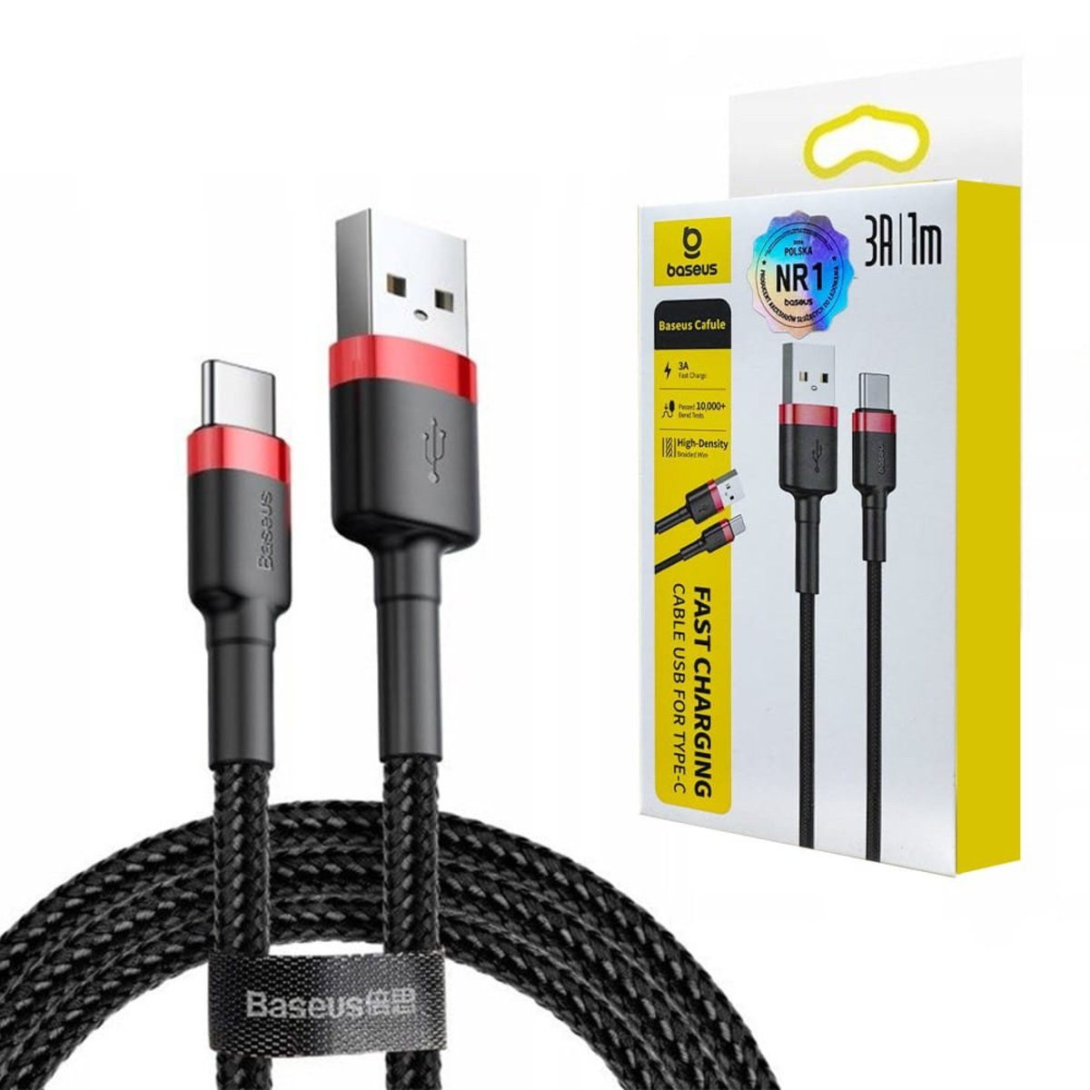 Baseus Baseus Kabel Cafule USB - USB-C 3A 1m rot geflochten CATKLF-B91 Smartphone-Ladegerät