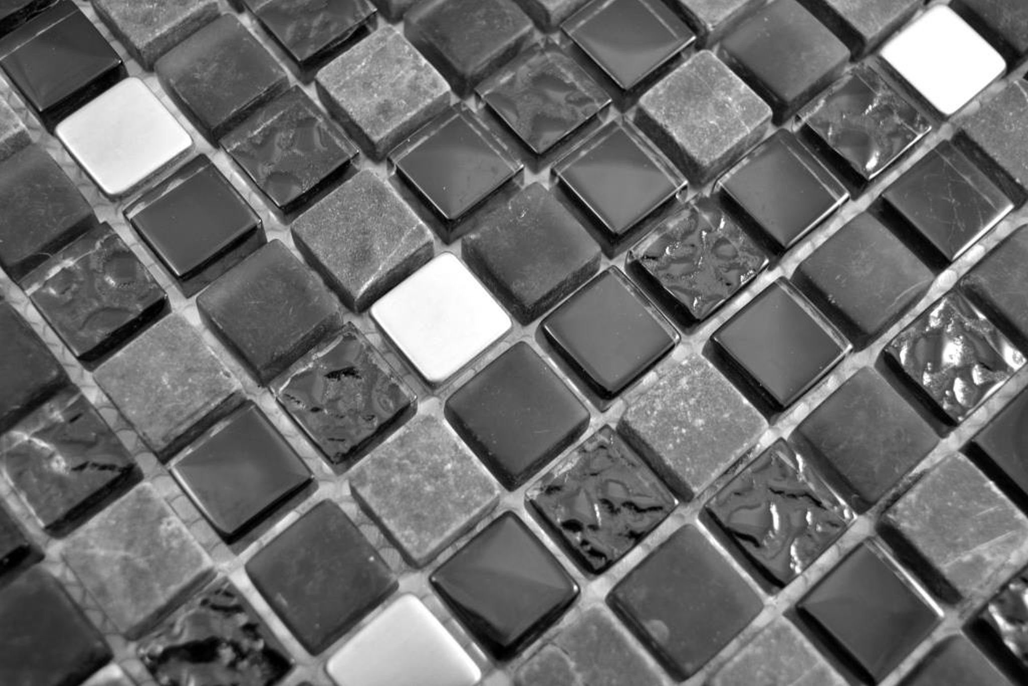 Mosani Mosaikfliesen Naturstein Mosaikfliese Edelstahl schwarz silber anthrazit