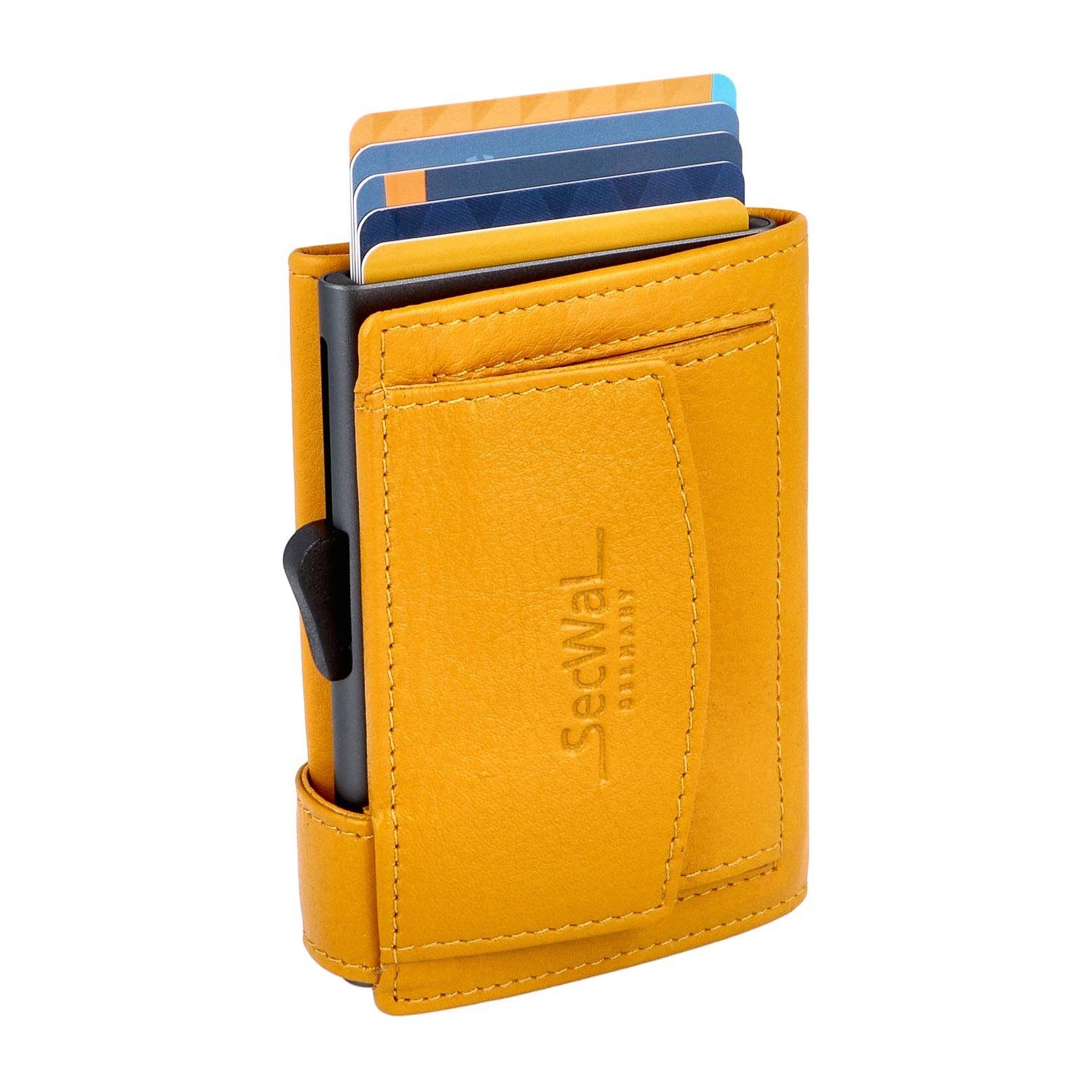 SecWal Geldbörse, mit Geldbeutel RFID Slim Damen Herren klein, Wallet, Kartenetui Schutz, Münzfach Druckknopf, Gelb und für