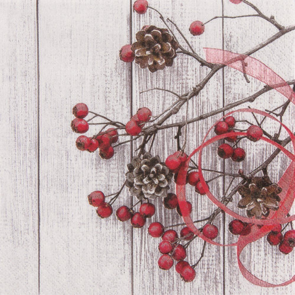 HOME FASHION Papierserviette 20 Servietten Cottage Rosehip - Natur auf Holz 33x33cm, (20 St)