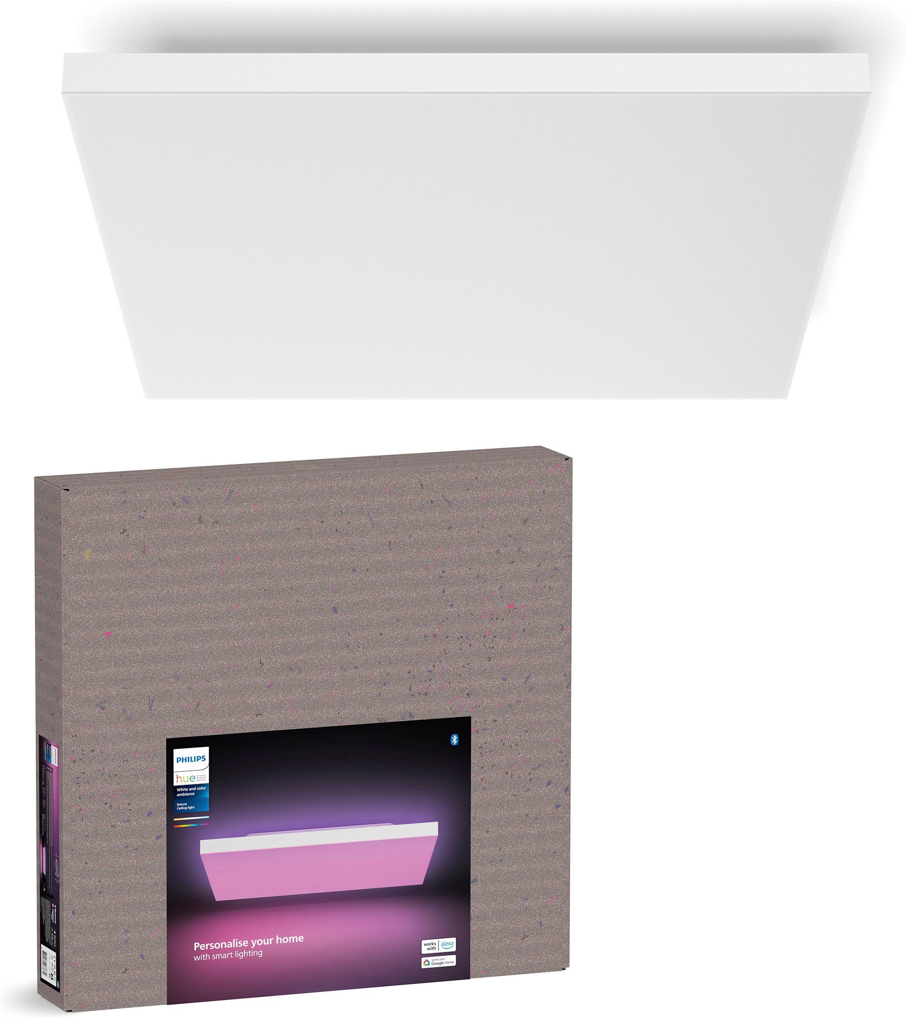 Philips Hue LED Panel White & Color Ambiance Datura quadratisch 60 x 60 cm, Abschaltautomatik, Bluetooth, CCT - über Fernbedienung, Dimmfunktion, Einschlafhilfe, Farbsteuerung, Farbwechsel, Memory, nach Trennung vom Netz, Nachtlichtfunktion, RGB, Smart Home, Timerfunktion, Weckerfunktion, dimmbar über Fernbedienung, mehrere Helligkeitsstufen, LED fest integriert, Farbwechsler, RGB, warmweiß - kaltweiß, App- & Sprachsteuerung, Smart Home, Backlight, Farbe & Weiß