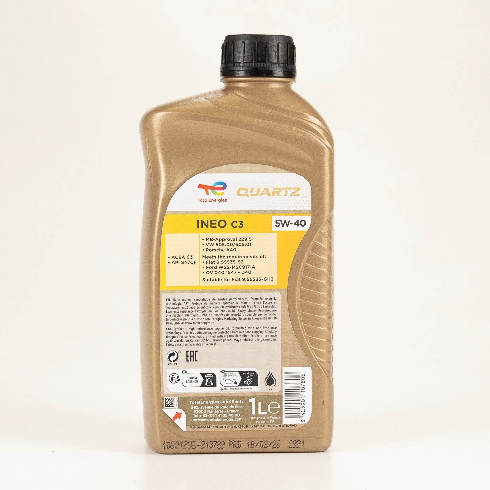 TotalEnergies Motoröl Total Quartz Ineo C3 5W-40 213789 1 Liter