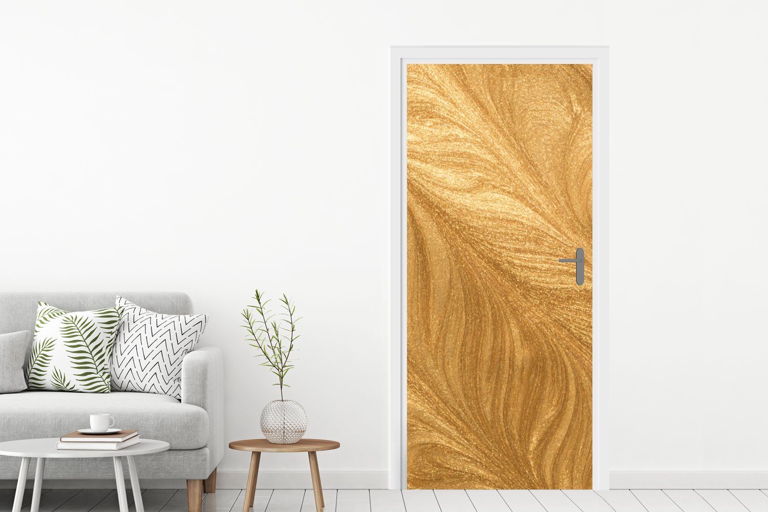 Goldene Tür, bedruckt, Federn St), Fototapete cm (1 Türaufkleber, MuchoWow Textur, Türtapete 75x205 Matt, für