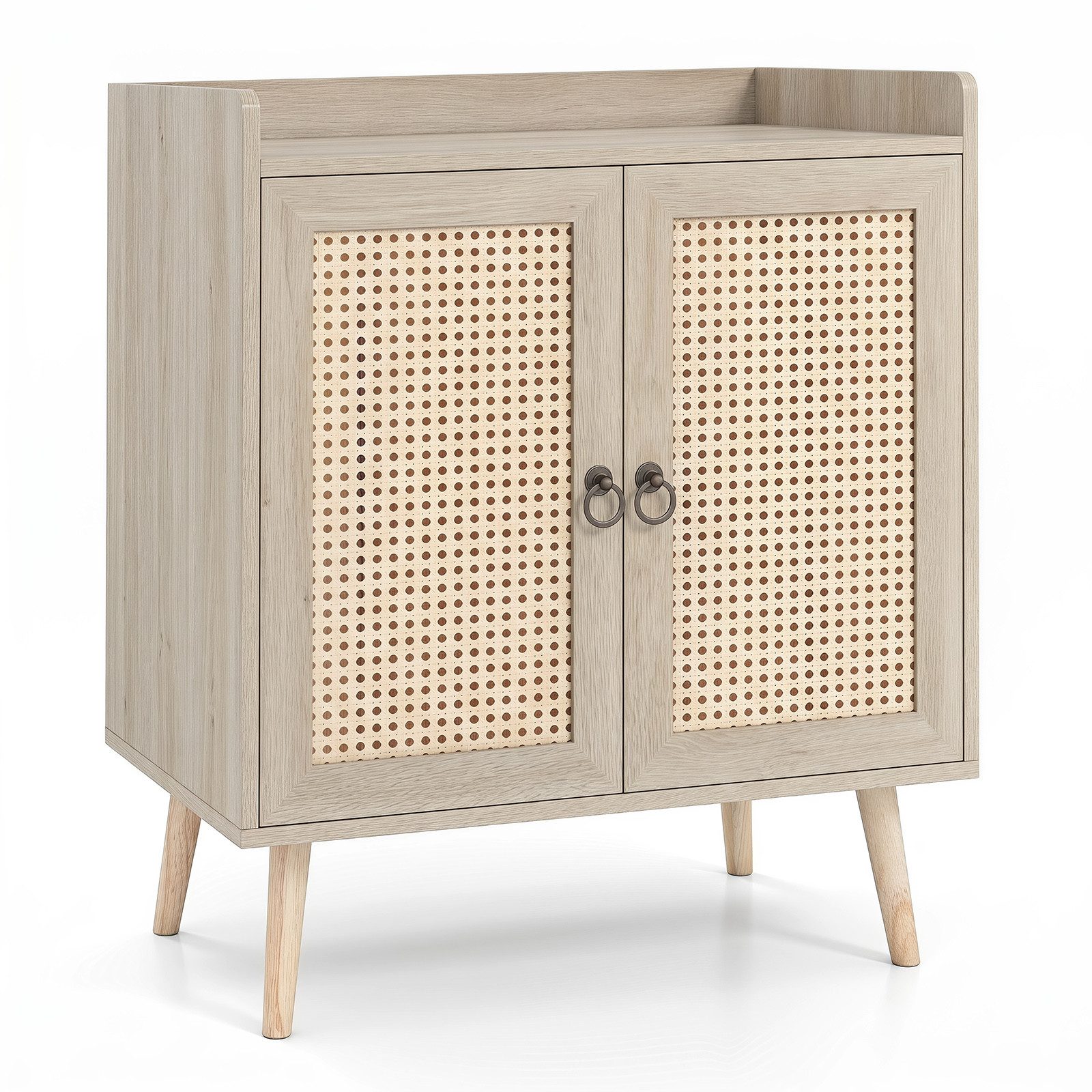 COSTWAY Sideboard, Holz, Buffetschrank mit 2 Rattantüren Küchenschrank 67x38x77cm