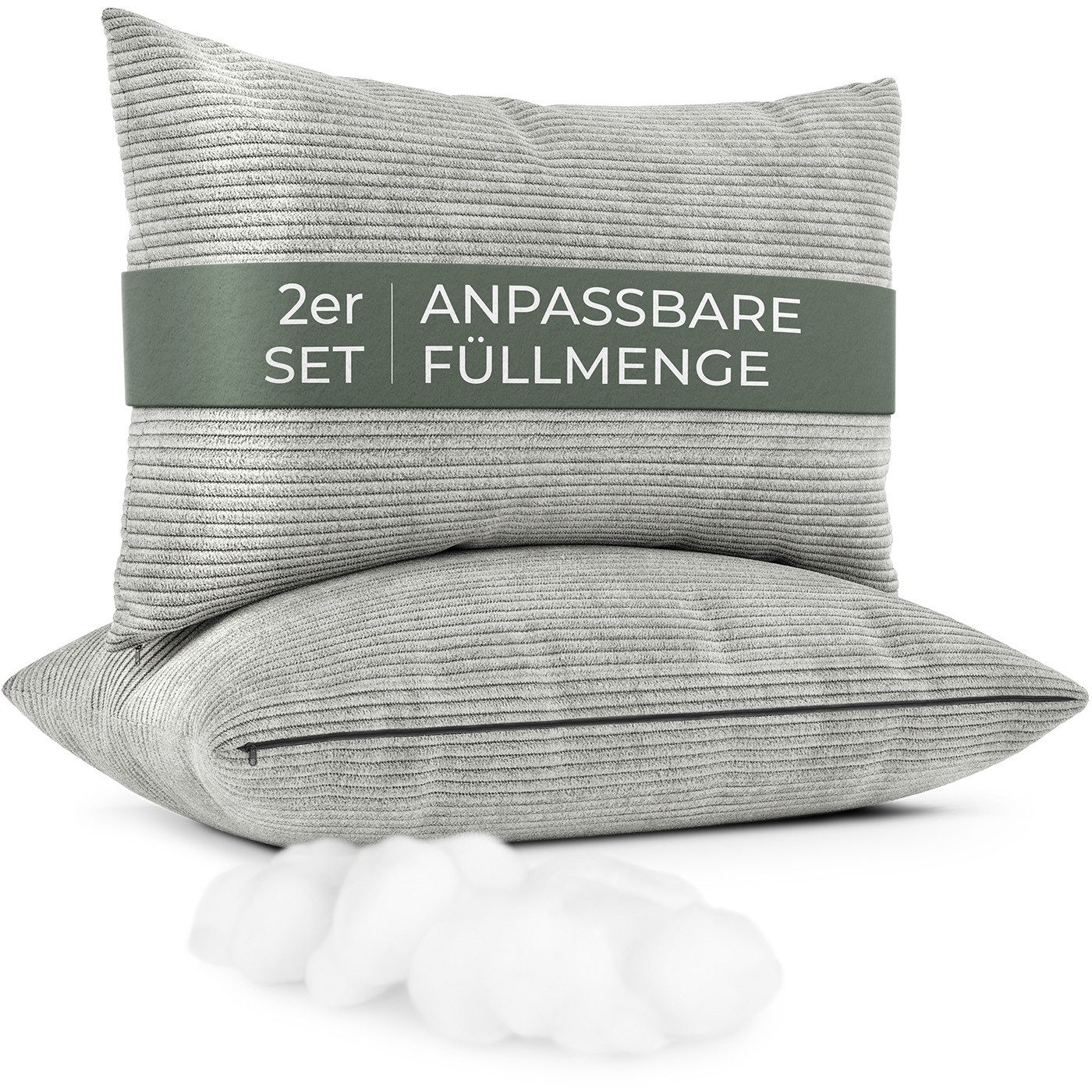 Well B4 Sofakissen mit Füllung und Bezug 2er Set Cord Couchkissen groß 40x60 cm, (2er Set, 2 Stück), regulierbarer Dicke, Zierkissen Kord Bezug, Dekokissen für Sofa Couch