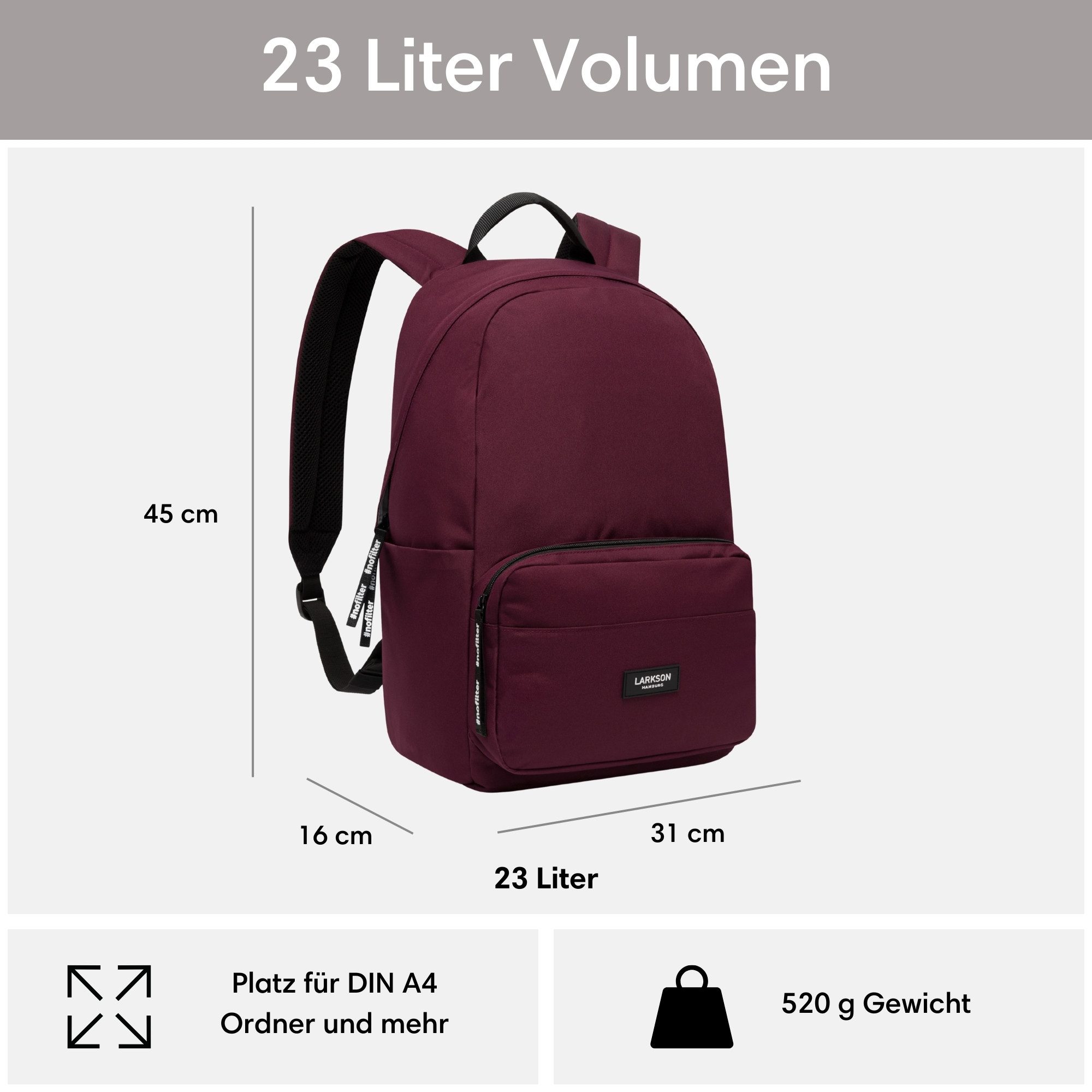 LARKSON Schulrucksack No 3 Rucksack Schule Mädchen Jungen Teenager (1-tlg), Seitentasche, Laptopfach, Wasserabweisend – Bild 2 von 5
