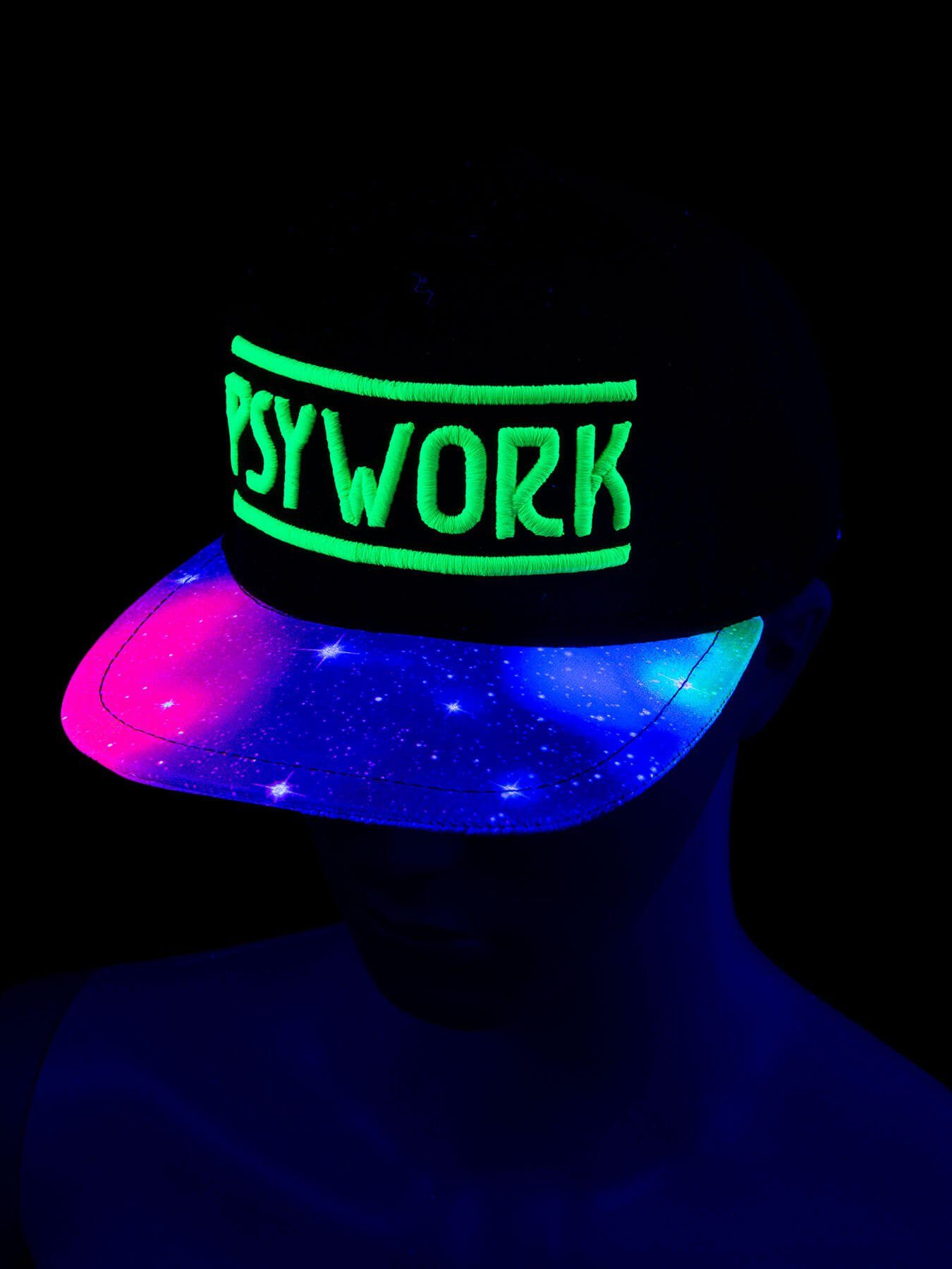 Neon UV-aktiv, PSYWORK leuchtet Universe", Grün unter Cap Cap Black Snapback Schwarzlicht Schwarzlicht "Psychedelic