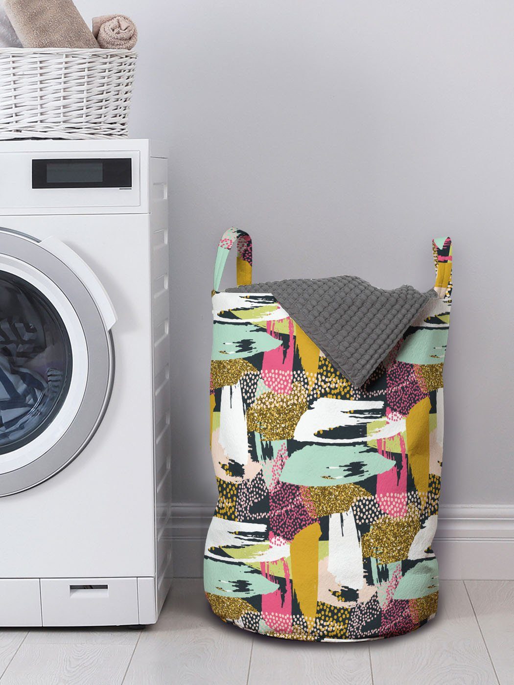 Waschsalons, Wäschekorb Dots Abakuhaus für Strokes Moderne Griffen mit Kordelzugverschluss Wäschesäckchen Abstrakt