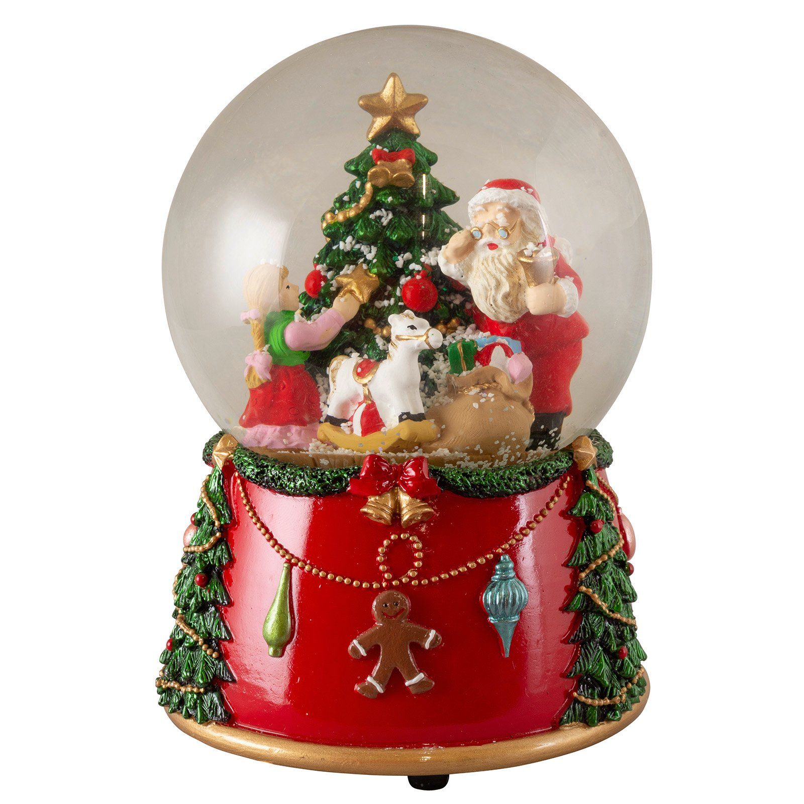 Christmas Paradise Schneekugel mit Spieluhr 14cm, Weihnachtsmann mit Baum (mechanisch aufziehbar, Weihnachtsdeko, 1 St), spielt Melodie