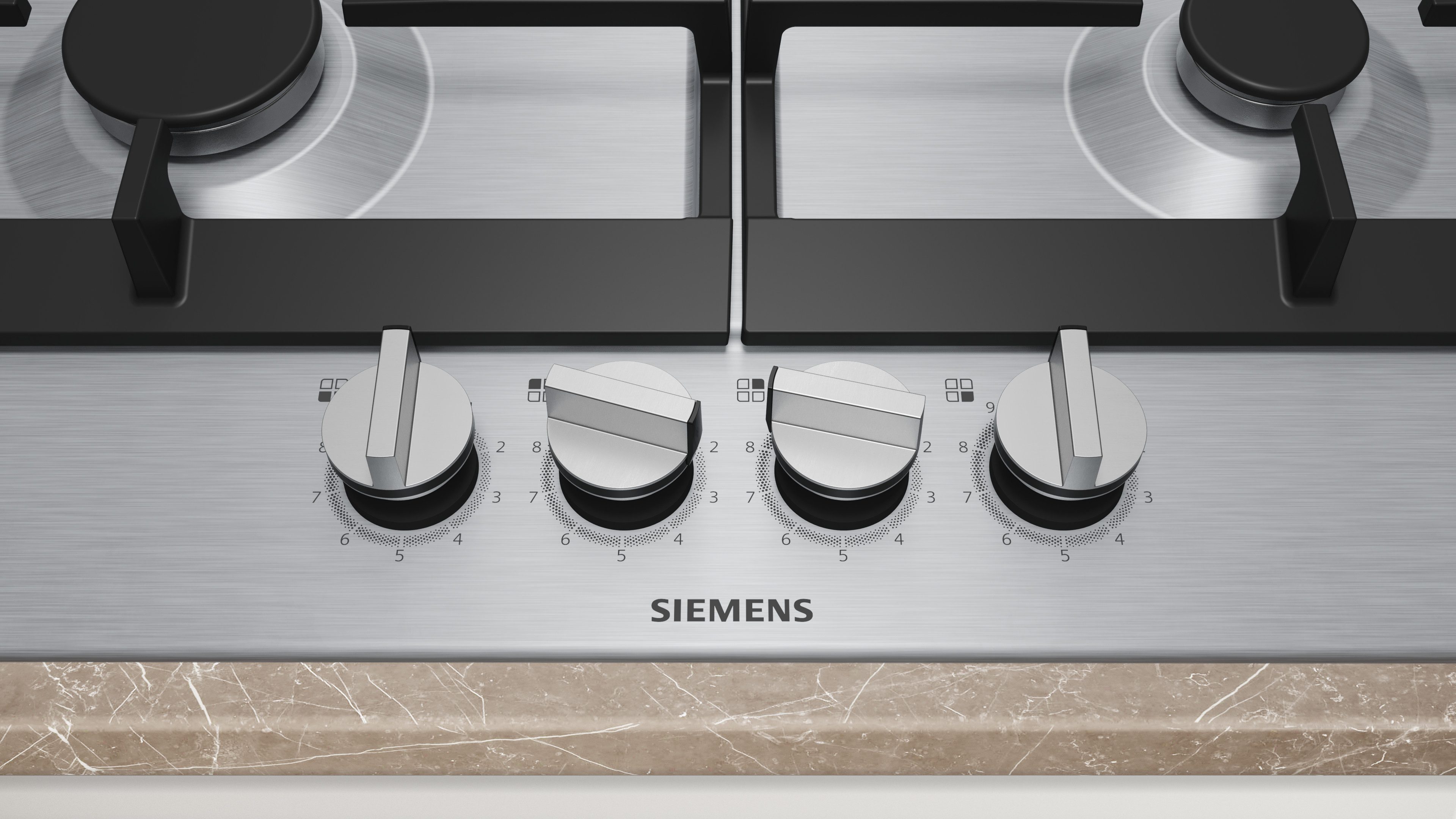 SIEMENS Gas-Kochfeld iQ500 EC6A5HI90, Präzise stepFlame Technologie & leicht zu reinigende Metallknebel