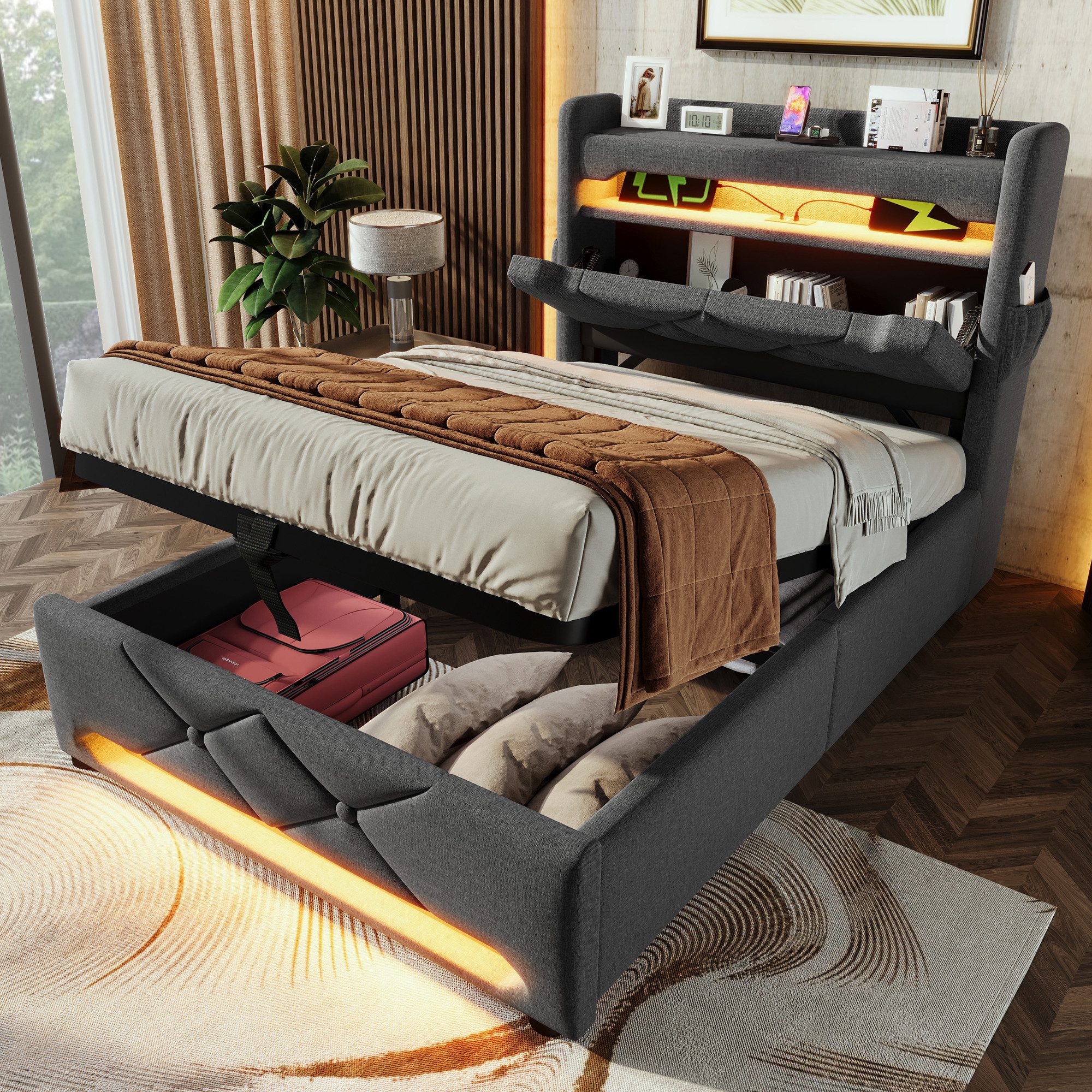 STILVORA Polsterbett 90×200 mit bettkasten,Doppelbett mit USB,Stauraumbett günstig online kaufen