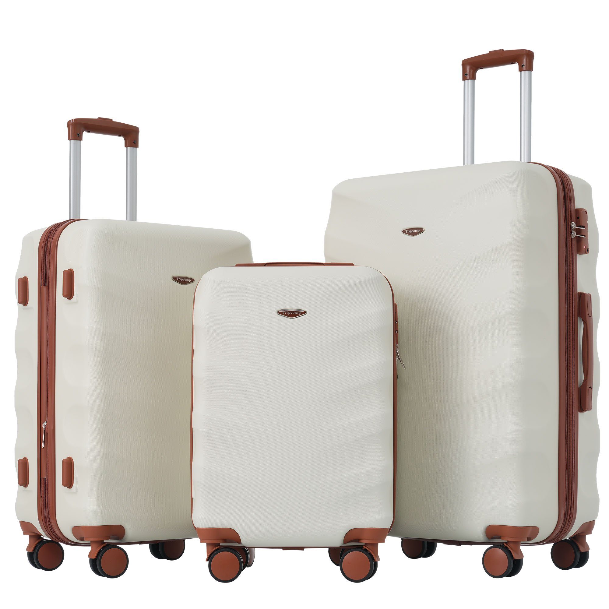 REDOM Trolleyset Hartschale Trolley Kofferset Handgepäck Set Reisekoffer, 4 Rollen, (3 tlg), Reisekoffer, Handgepäck 4 Rollen, ABS-Material, TSA Zollschloss Creme+braun