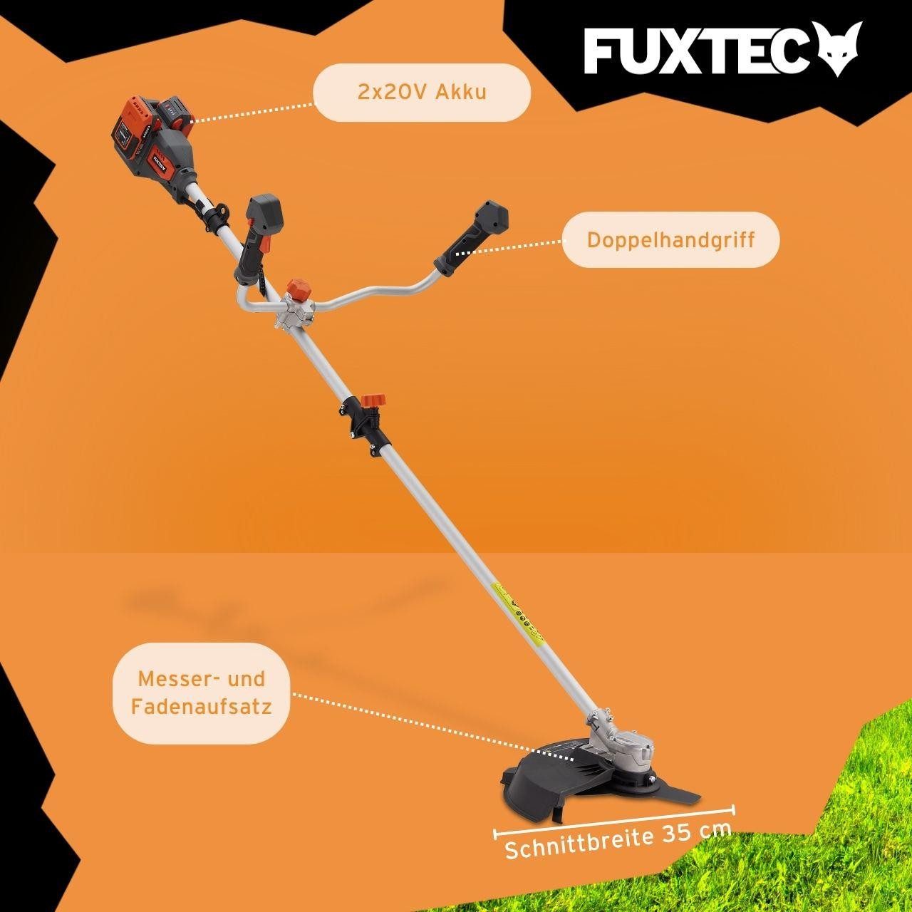 FUXTEC Akku-Motorsense FX-E2MSCSET, 35 cm Arbeitsbreite Messer, 2in1, 40V Akku-System 2x20V, 35 cm