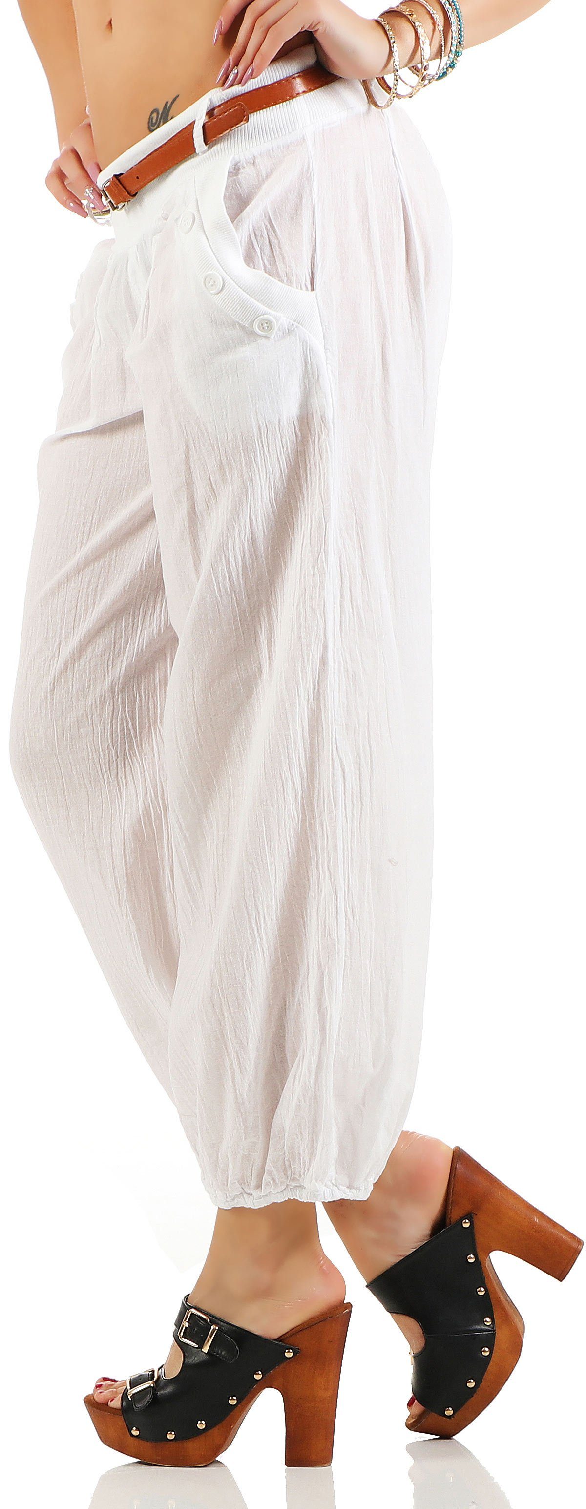 malito more than fashion Haremshose malito Damen Chino Hose in Uni Farben, Freizeithose mit Gürtel, Sommerhose mit Gürtel