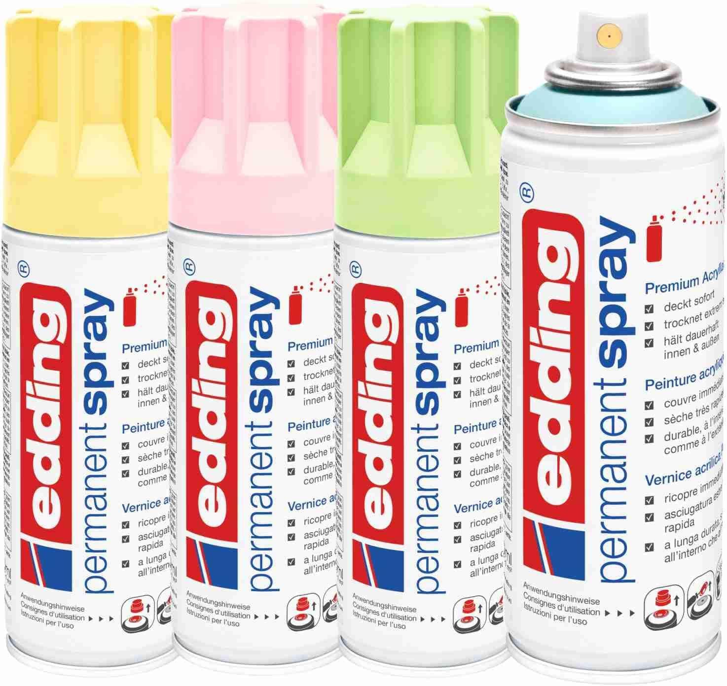 Klamottenstore Sprühfarbe Permanent Spray edding 5200 Pastell-Set 4x200ml, Mattlack auf Acrylbasis