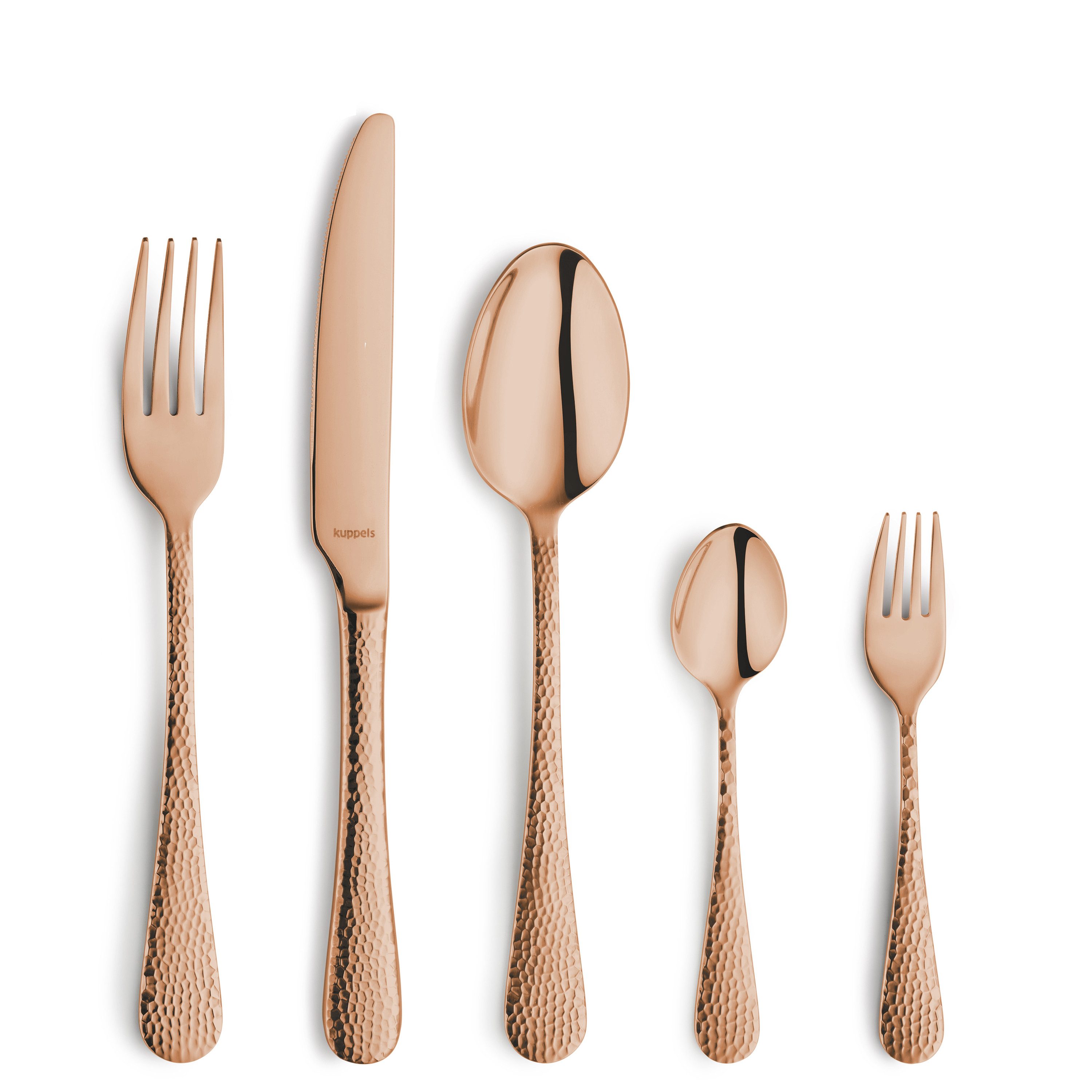Kuppels Besteck-Set CRYSTAL (30-tlg), 6 Personen, Edelstahl Rostfrei 18/0, Handreinigung empfohlen, roséfarbender PVD Veredelung, gehämmert